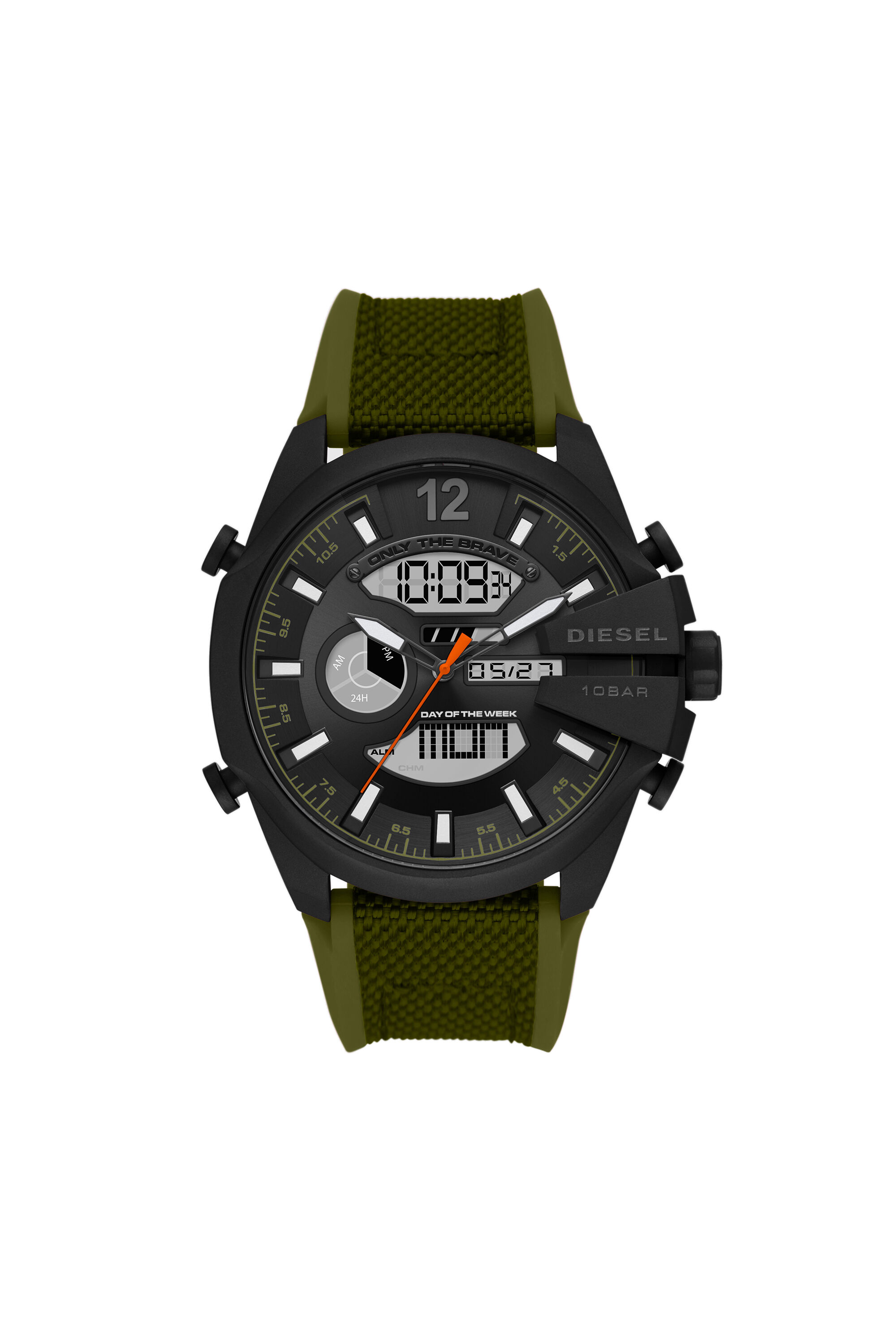 上品スタイル DZ4549 Man: Mega Chief analog-digital green silicone watch 男性用