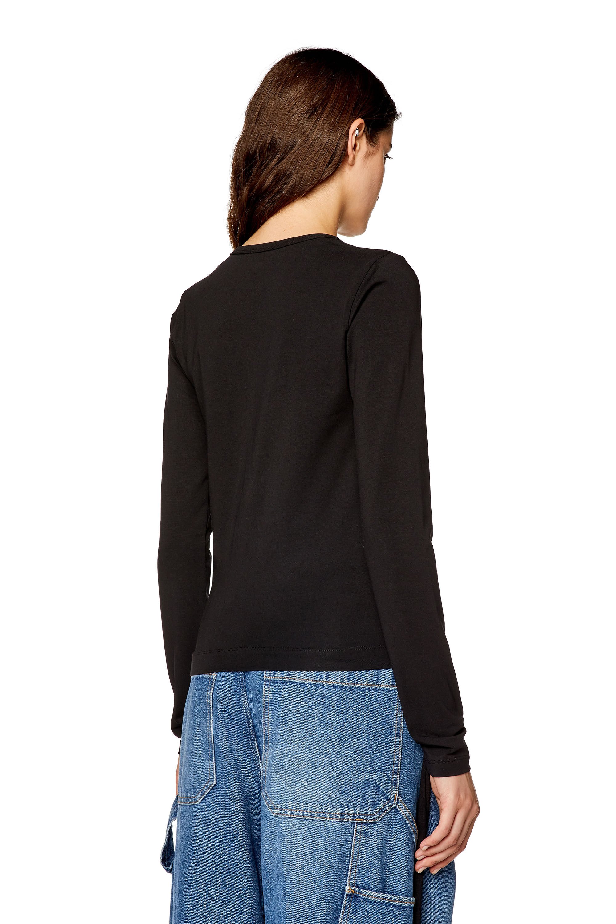 Diesel - T-ANGIE-LS, Woman Long-sleeve T-shirt with cut-out logo in Black - Image 4