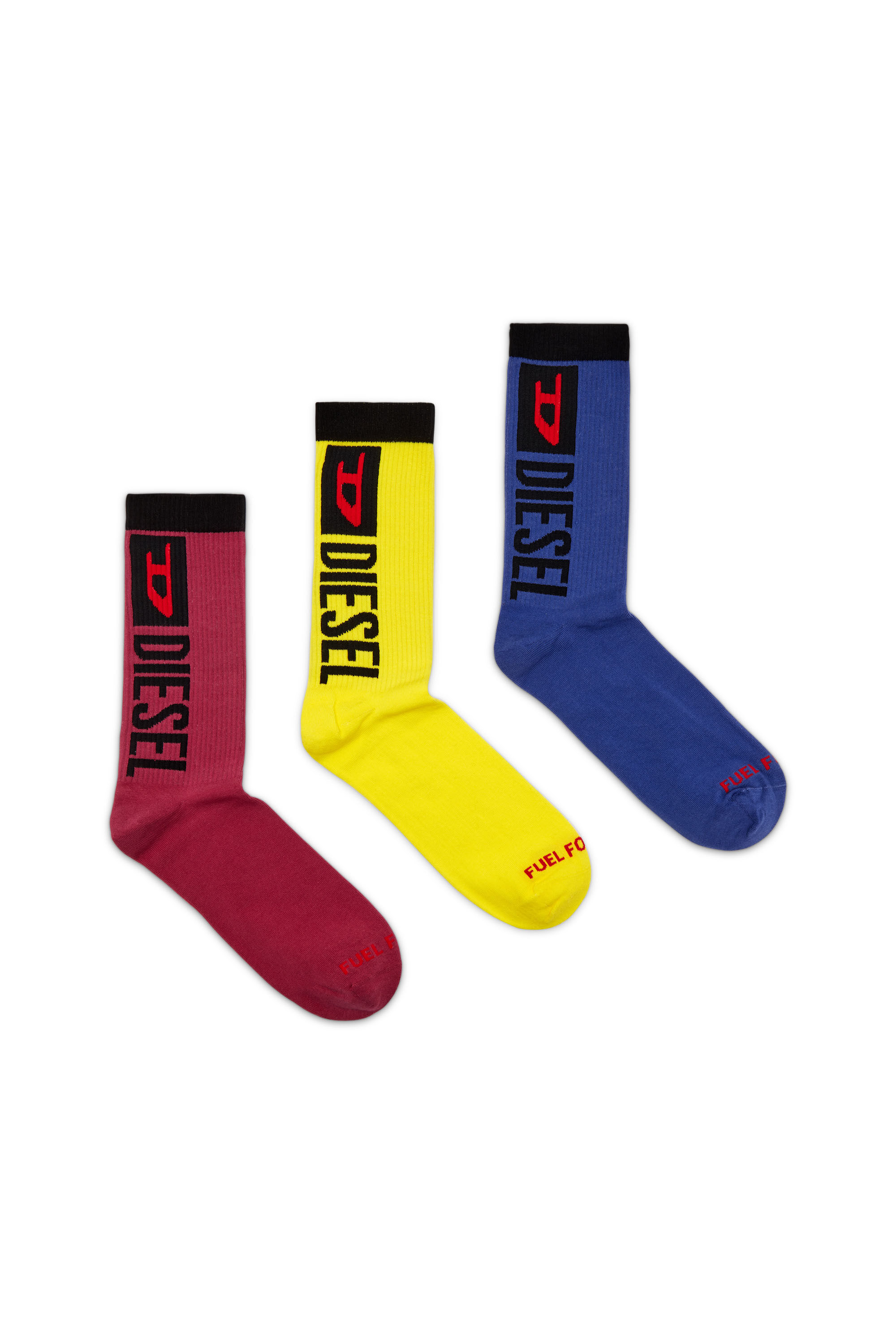 Diesel - SKM-RAY-THREEPACK, Man's Three-pack of slogan socks in Blue/Yellow - 1