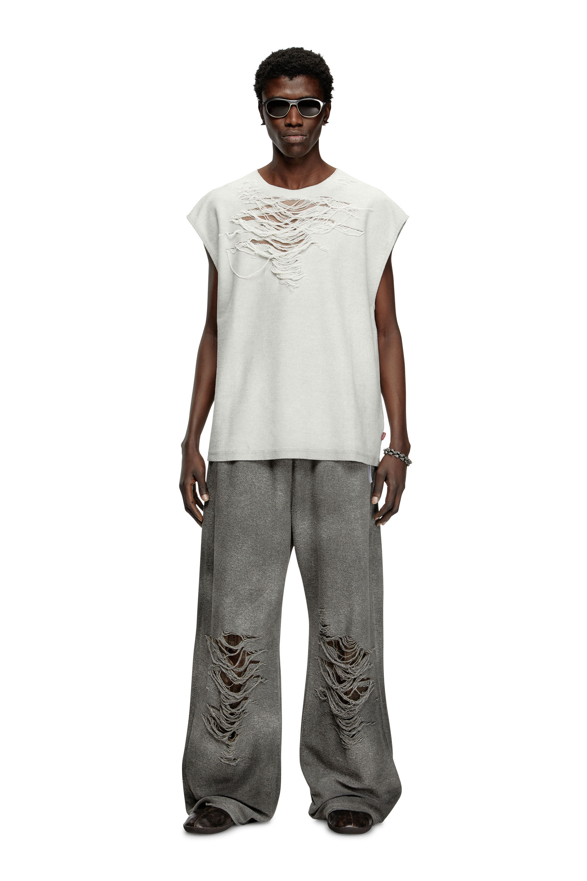 Diesel - S-RUB-SL, Sudadera sin mangas con parte delantera desgastada Hombre in Gris - 1