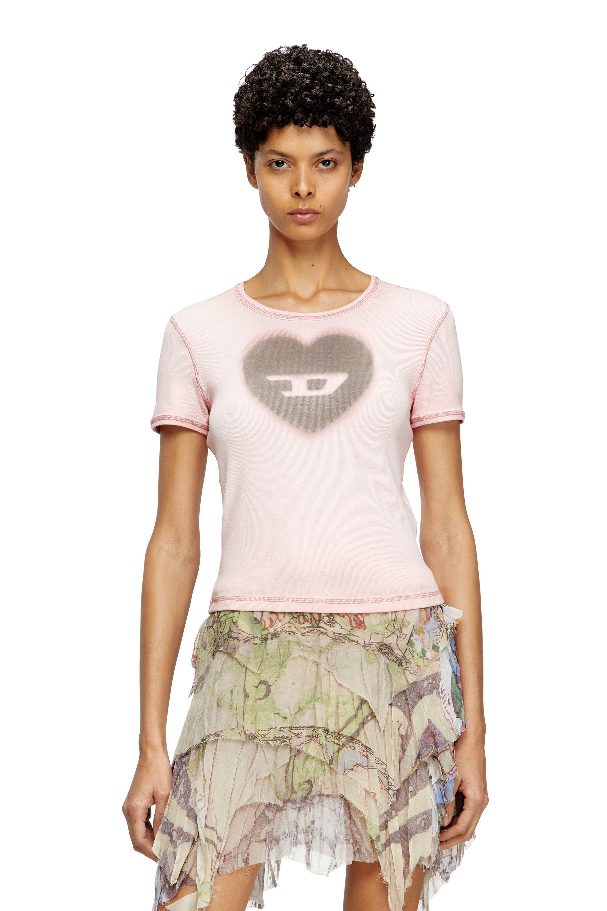 diesel ハート　ピンク　tシャツ TCUORE T-shirt with heart logo｜ピンク｜ガールズ｜DIESEL