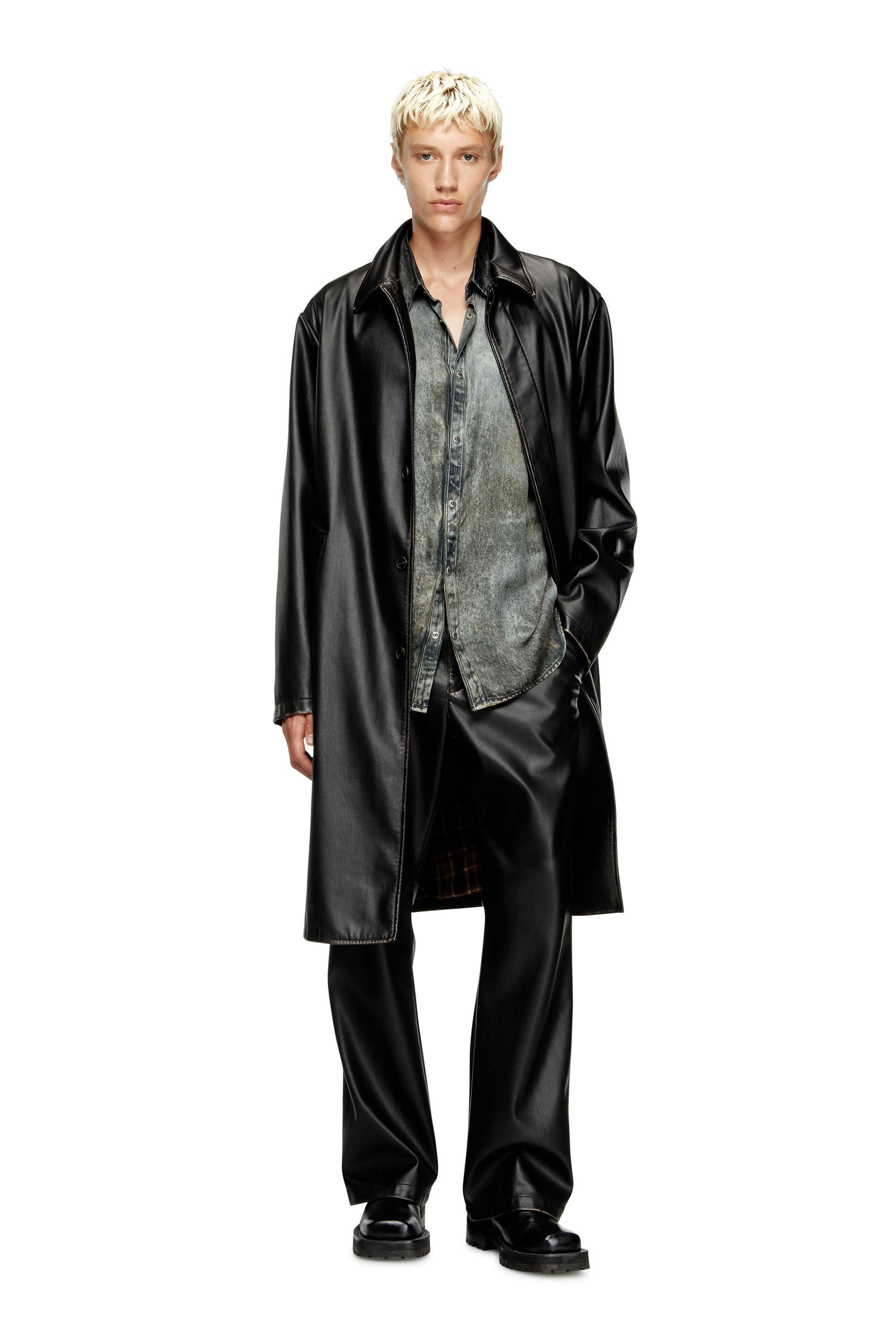 Excelled Men's Four-Button Lambskin Leather Car Coat, Black