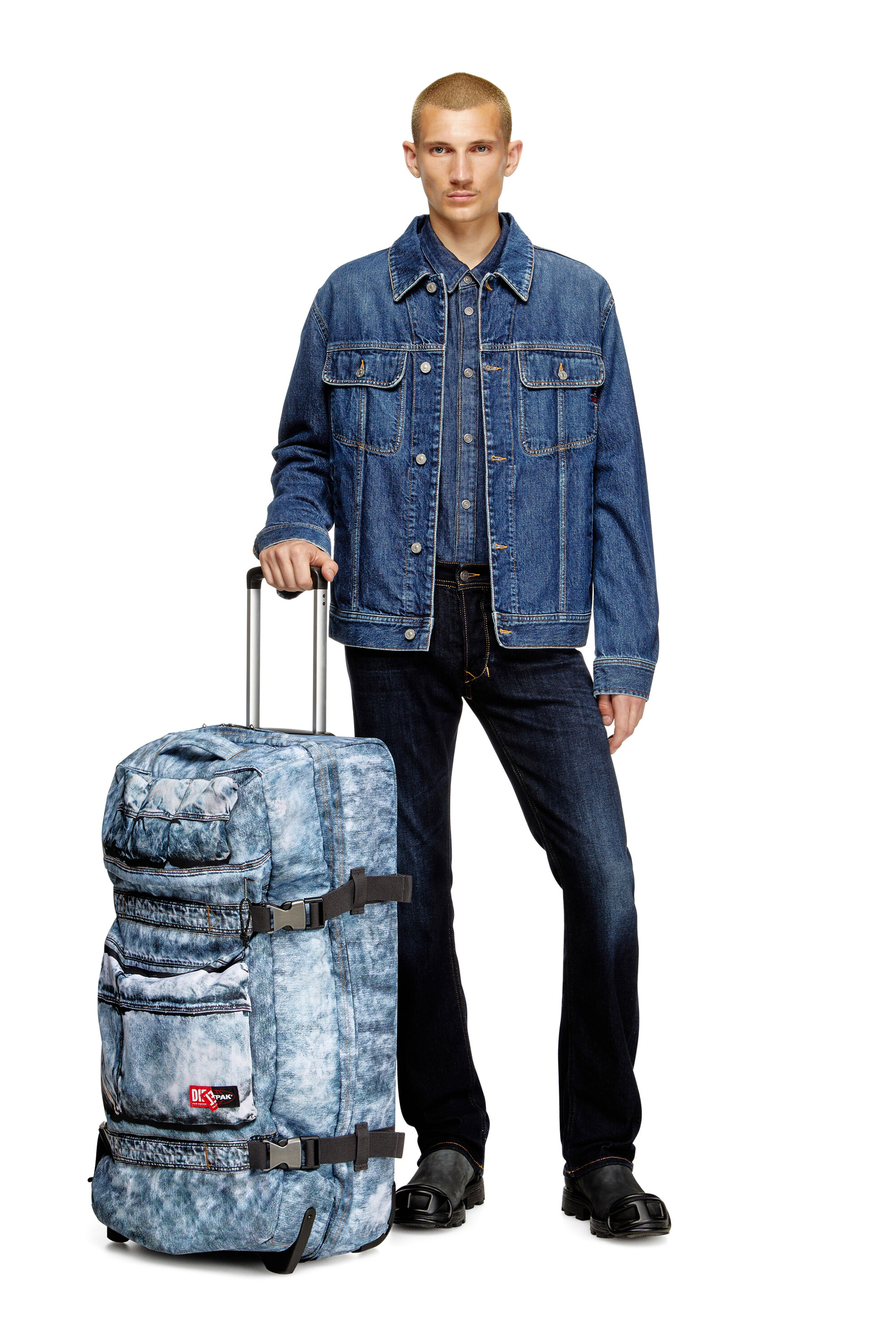 Diesel - DIESEL TRANSIT'R L, Maleta de viaje en denim trampantojo Unisex in Azul marino - 5