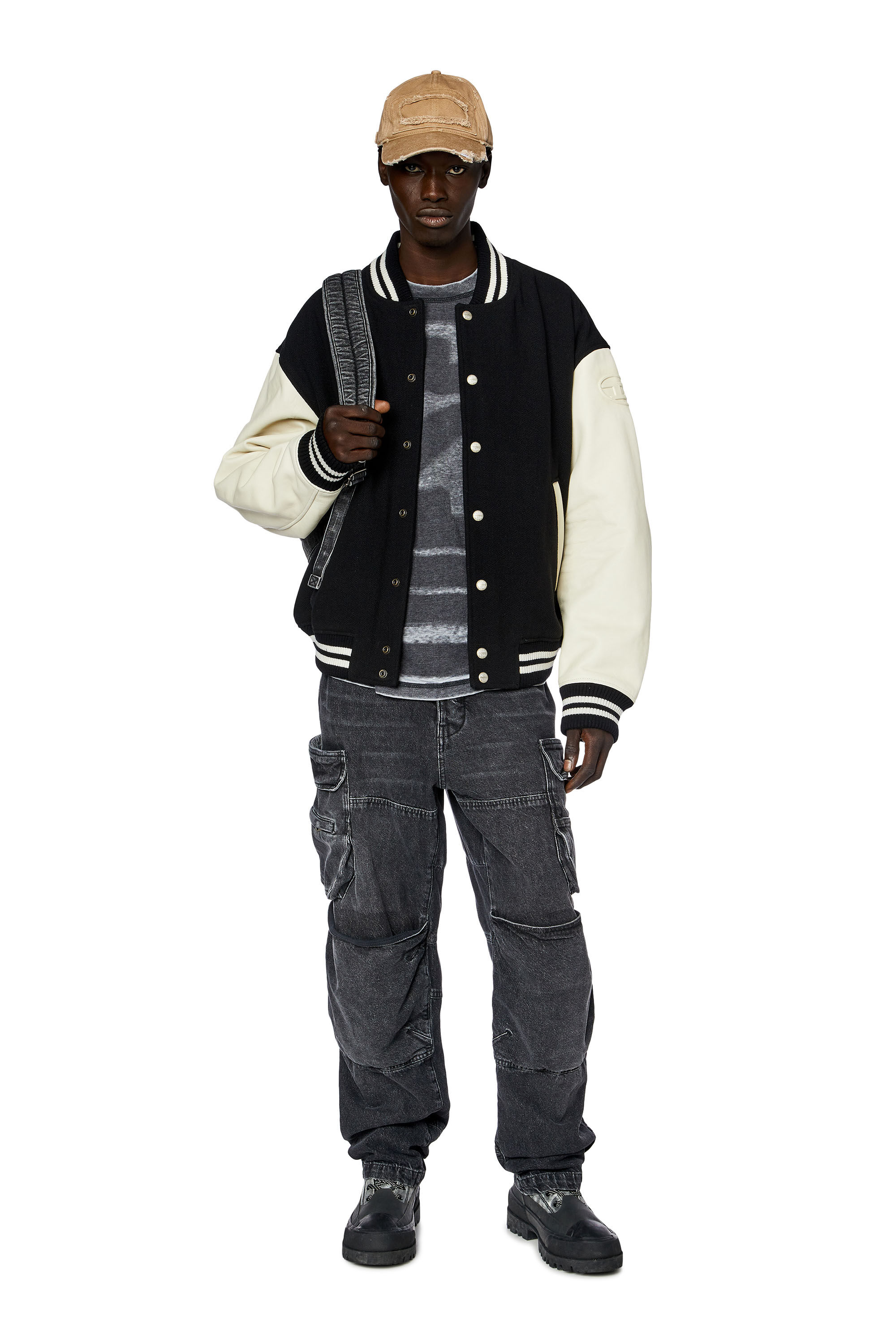 Men's Bomber jacket in leather and wool | Multicolor | Diesel