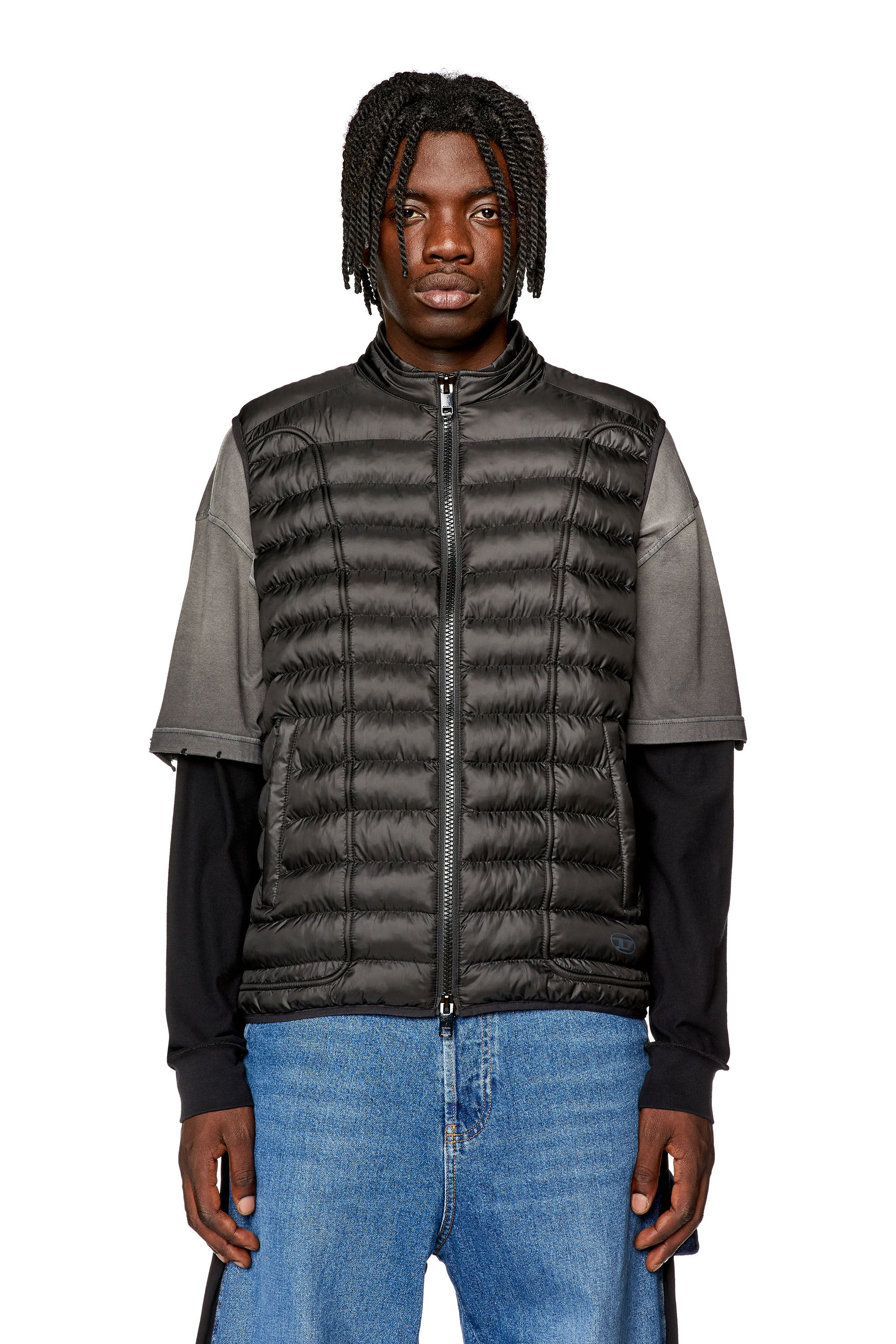 Diesel - W-HAWKYL-SL, Man's Padded nylon vest with piping in Black - 4