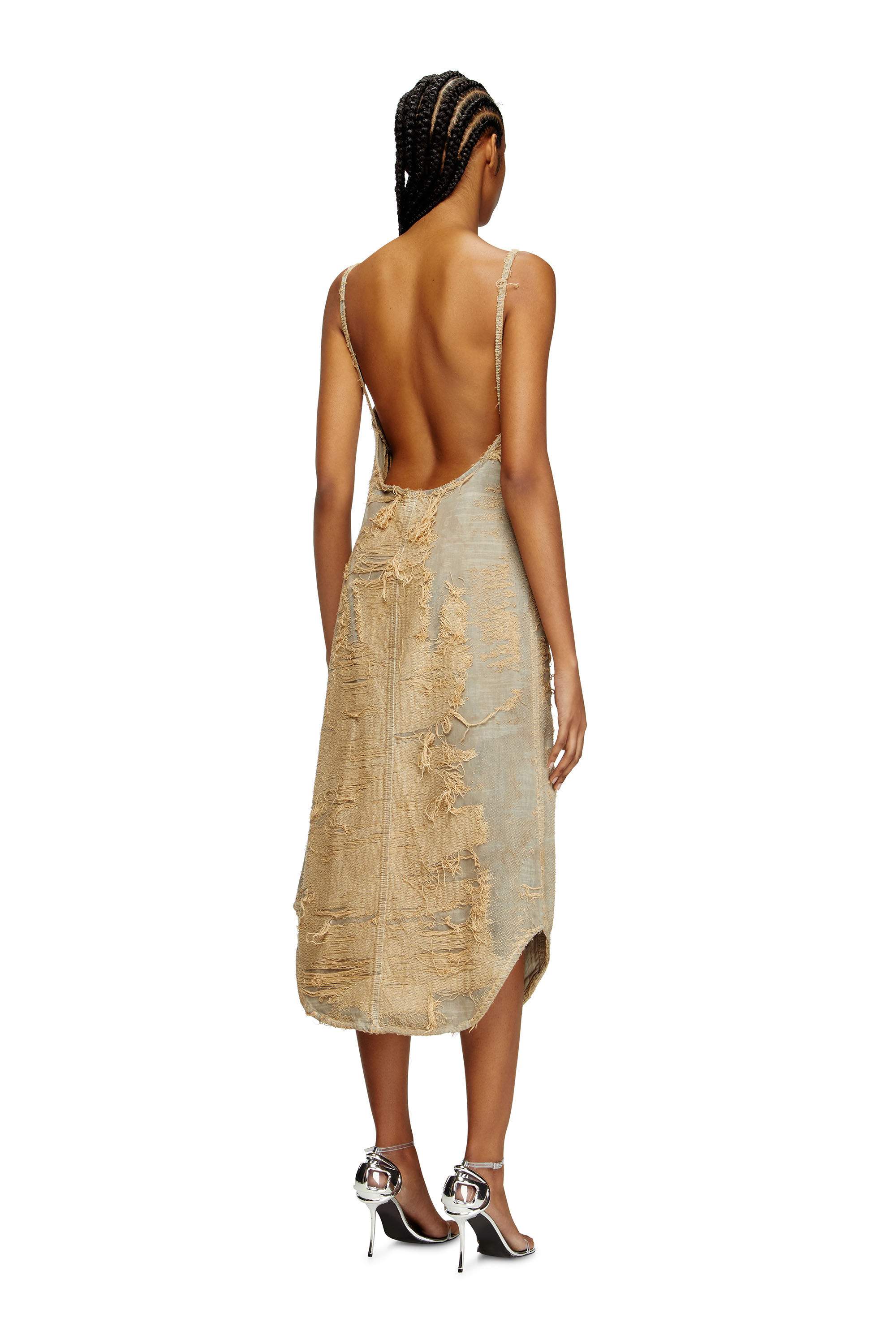 Diesel - DE-VERA-FSG, Vestido de denim sobreteñido con hilos flotantes Mujer in Beige - 4