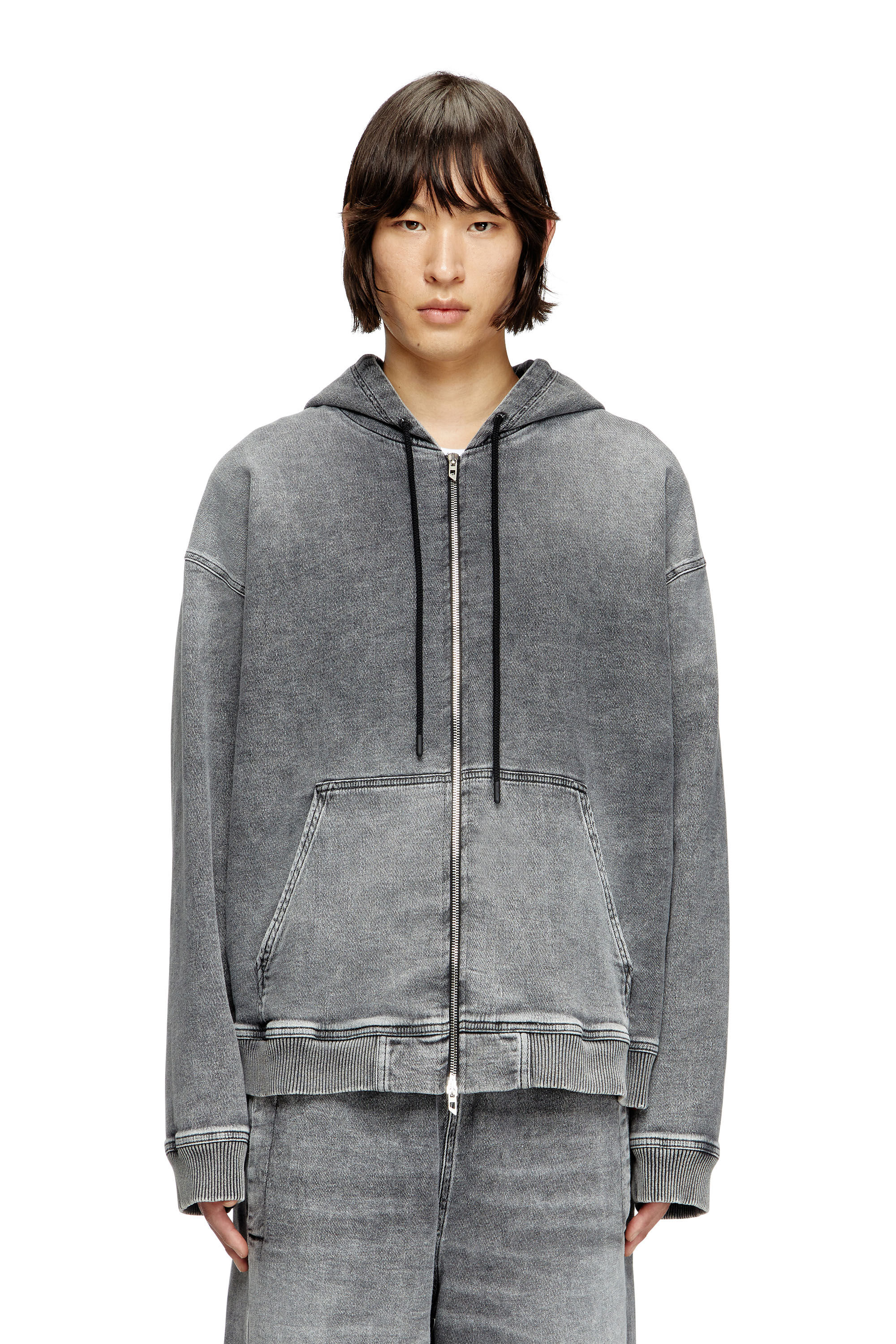 Diesel - HS D-GIRI-S TRACK, Sudadera con capucha y cremallera en Track Denim marmoleado Unisex in Gris - 3