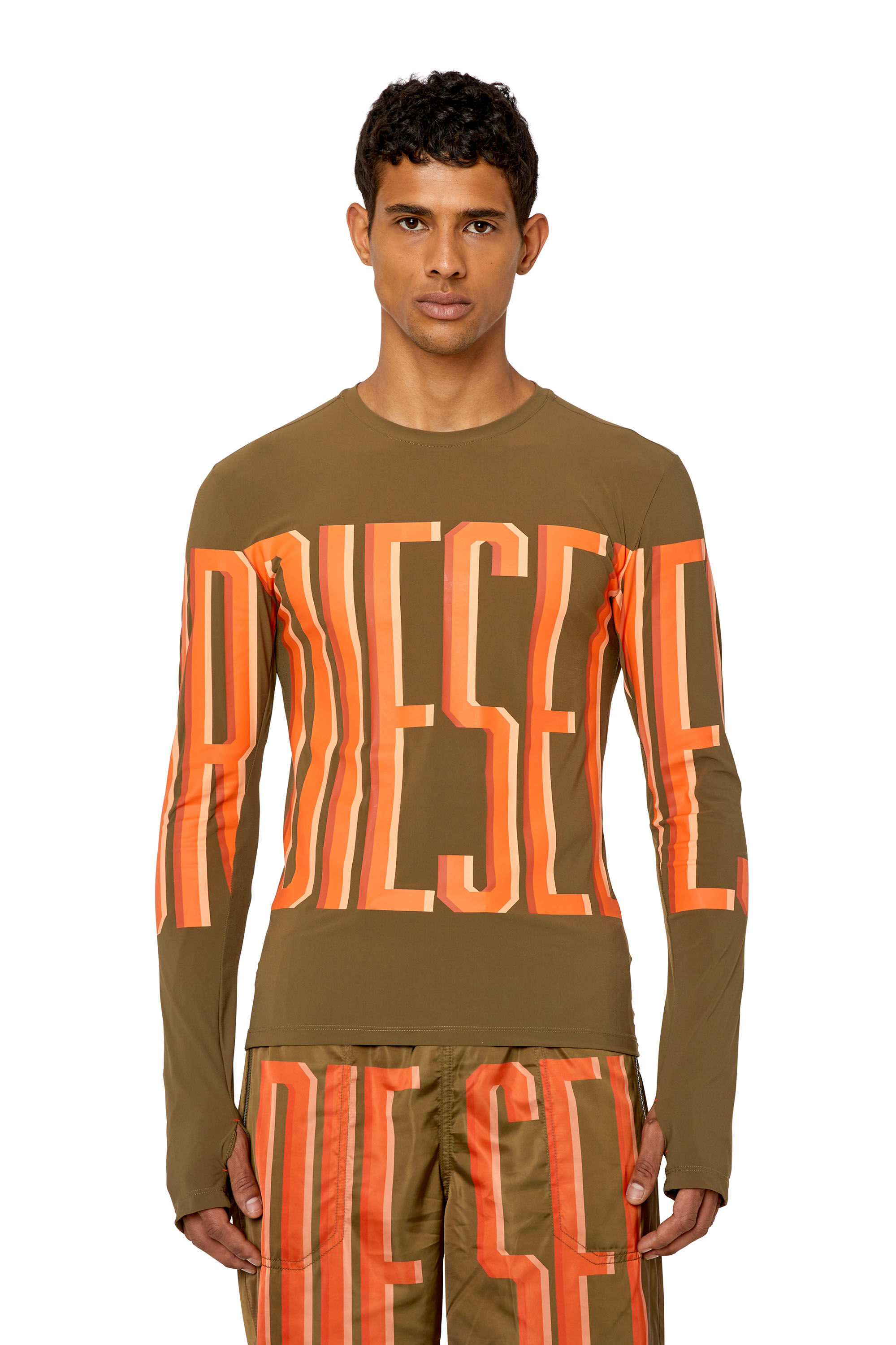 Diesel - AMTEE-LAUREN-WT17, Man's Long-sleeve T-shirt with maxi lettering in Green - 3