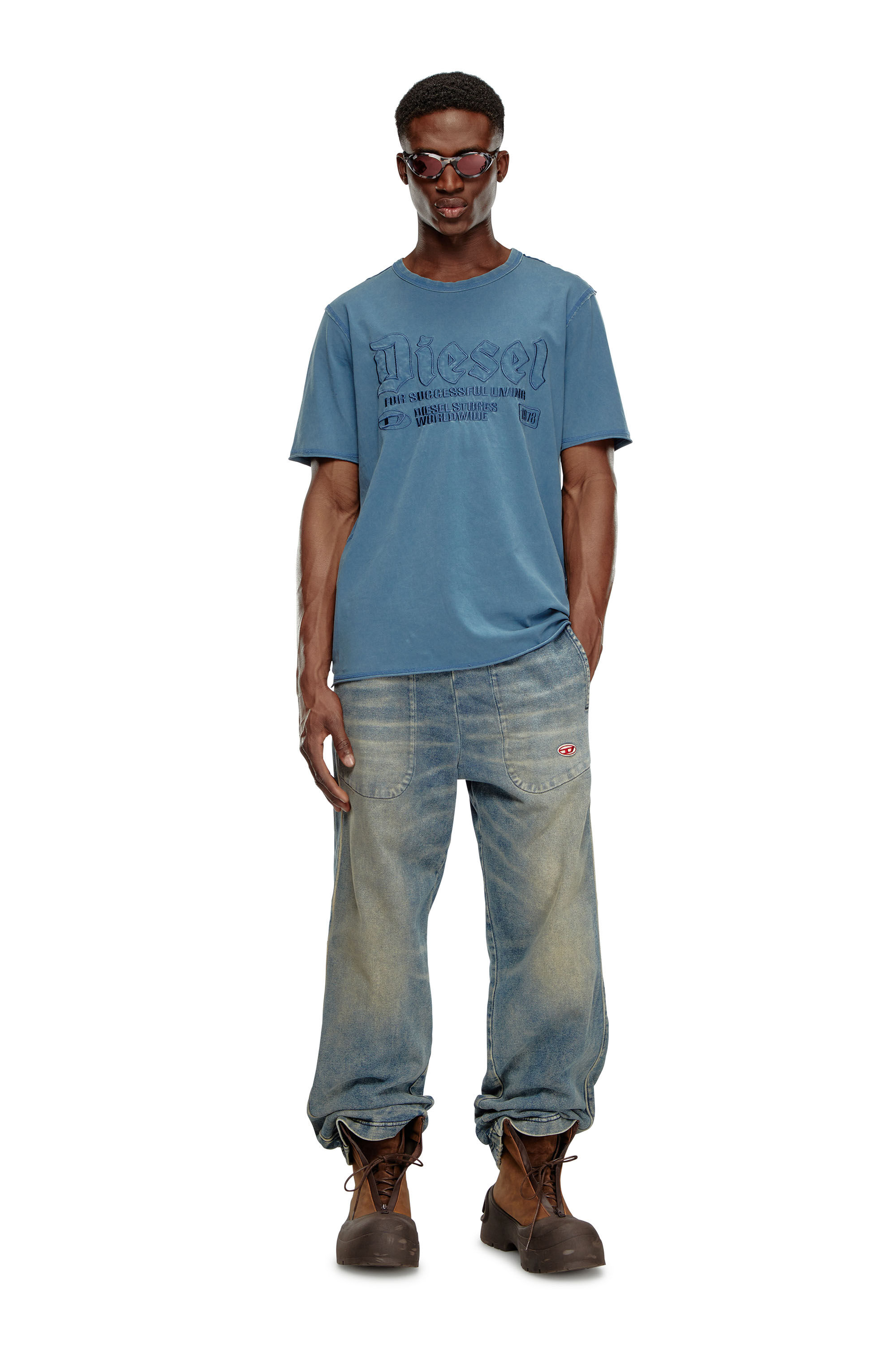 Men's Faded T-shirt with tonal embroidery | Blue | Diesel