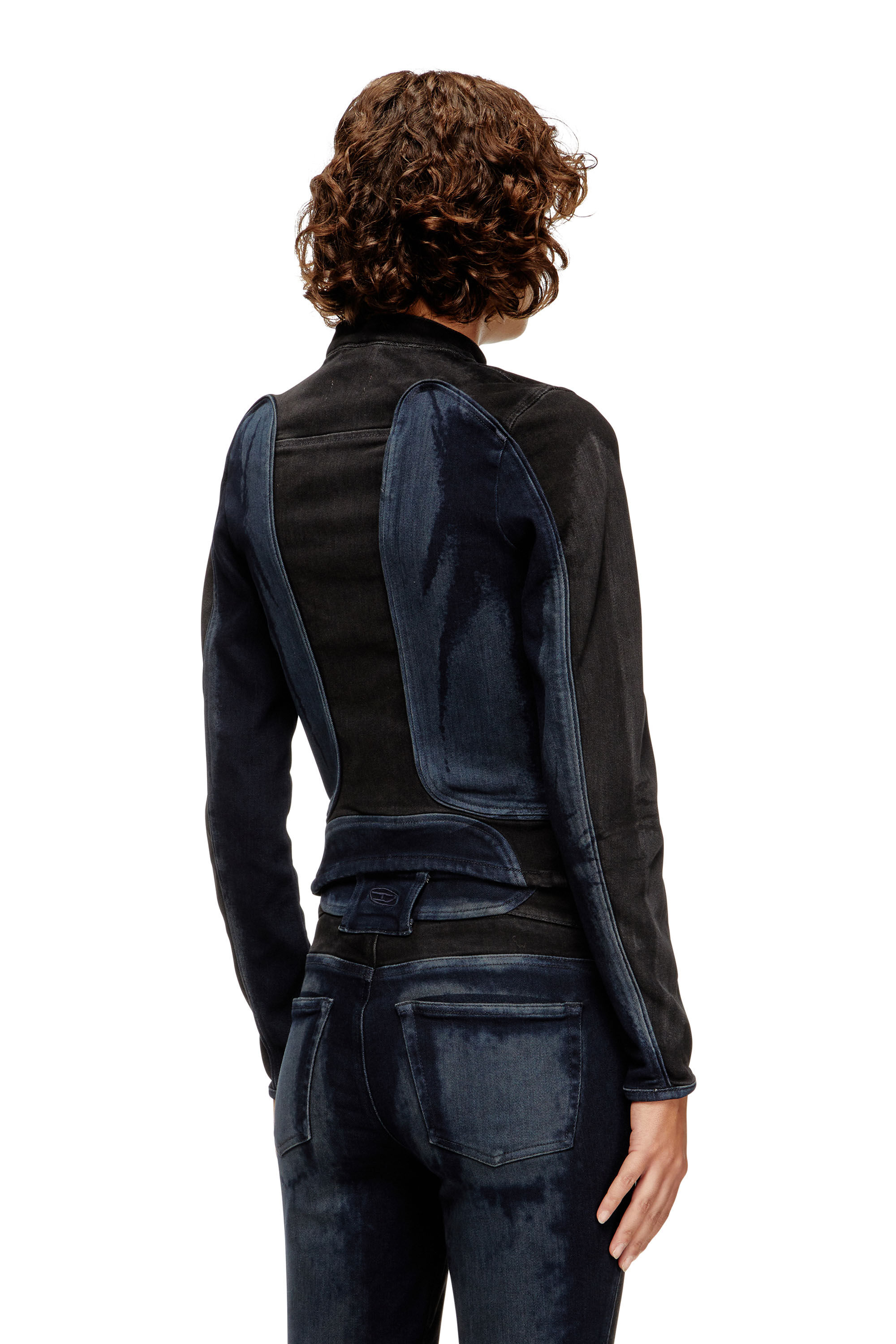 Diesel - DE-MORNY-S, Woman's Biker-style jacket in bicolour denim in Black/Blue - 5