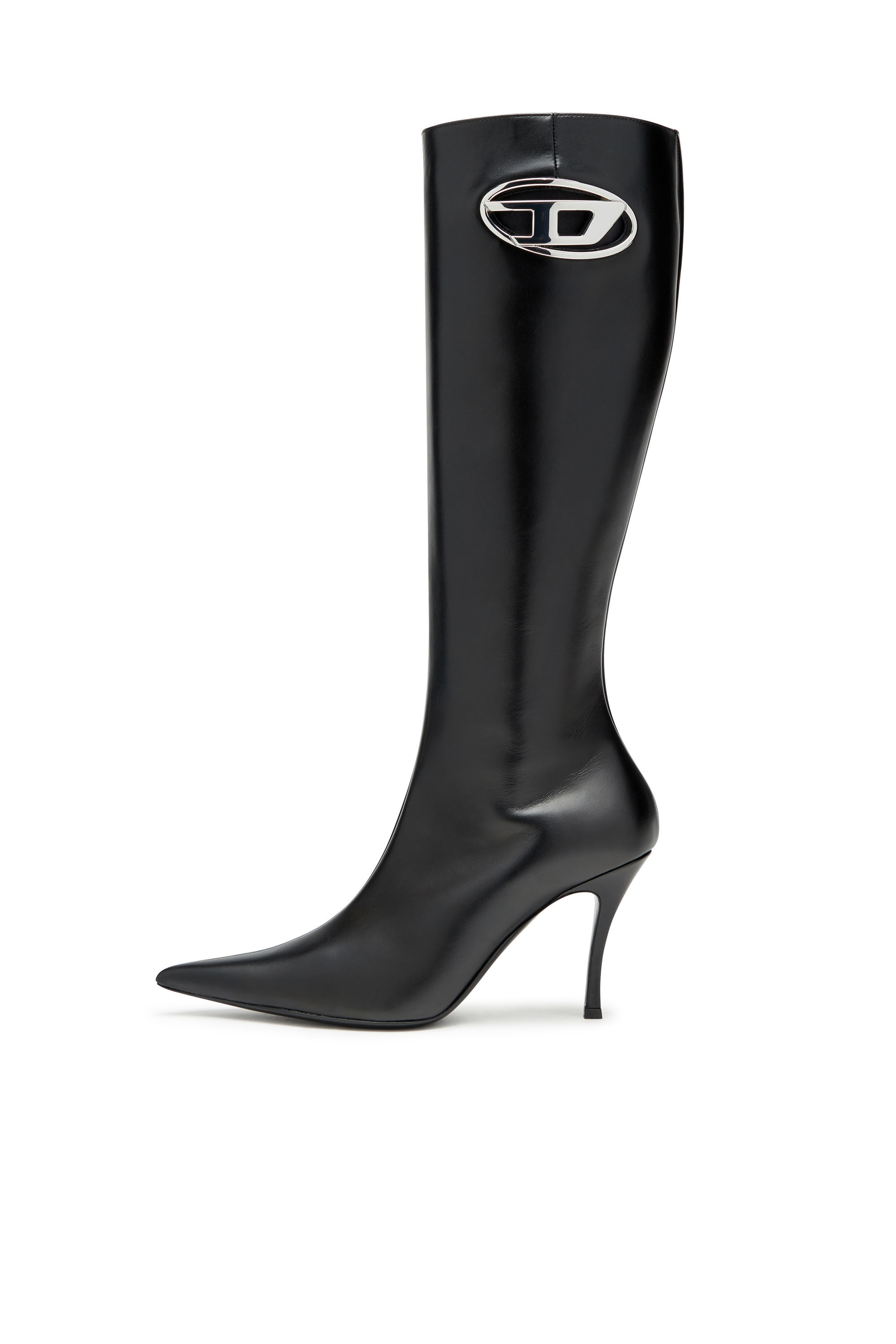 DIESEL ロゴ ヴィーナス アンクルブーツ Women's D-Venus-Leather boots with oval D plaque | Black