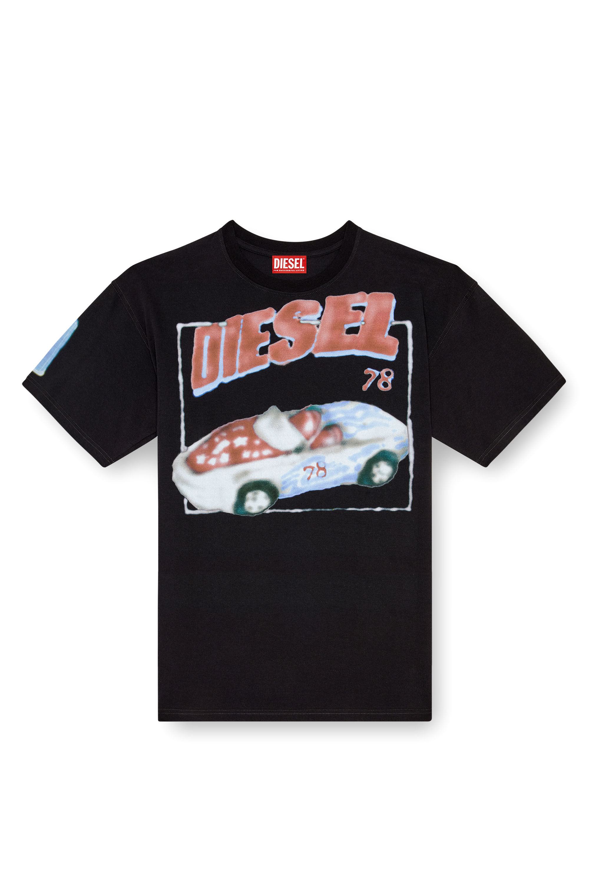 【新品、本物、当店在庫だから安心】 | print car with T-shirt Men's Black Diesel | トップス