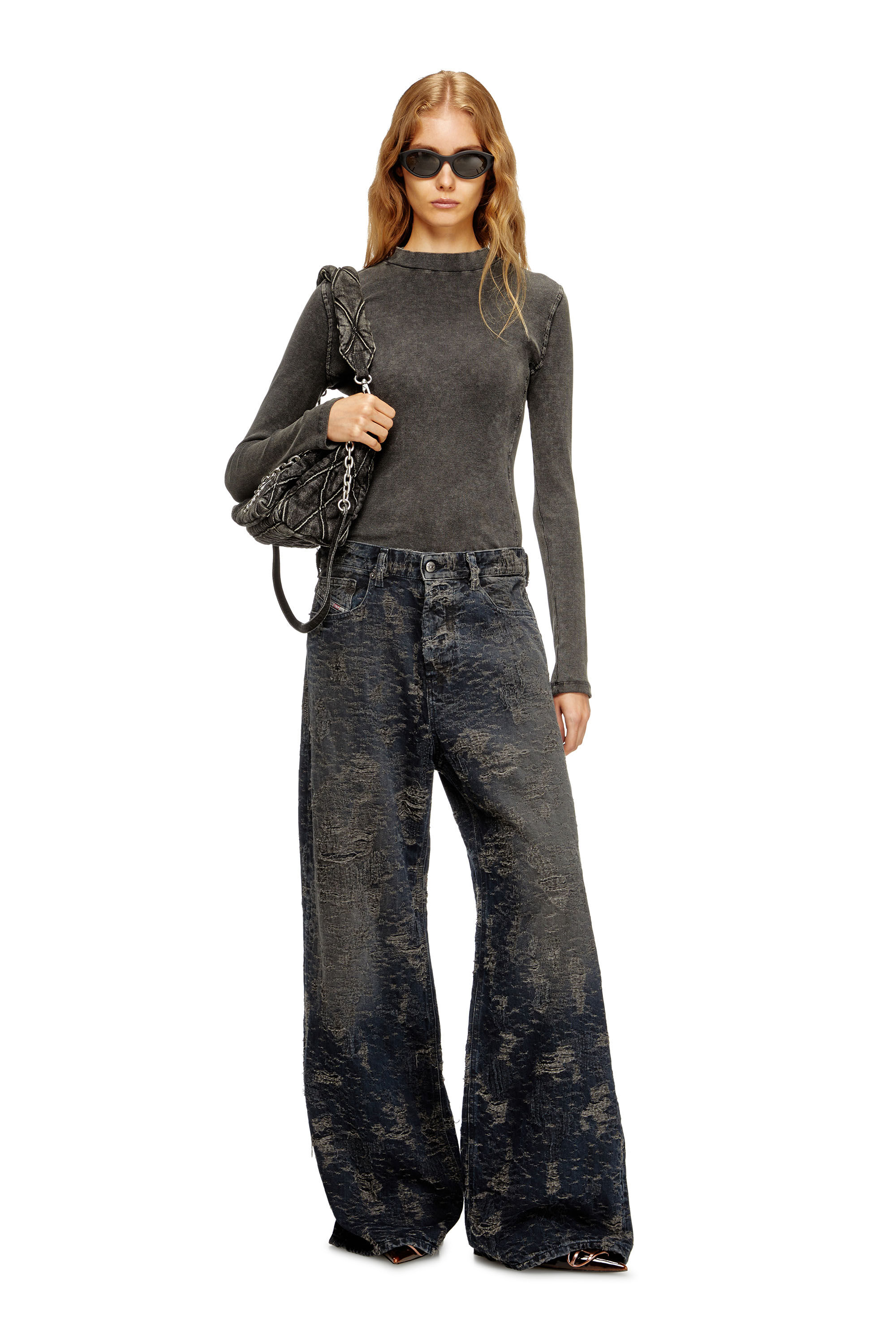 Diesel - Relaxed Jeans 1996 D-Sire 007BV Mujer, Negro/Gris oscuro - 1