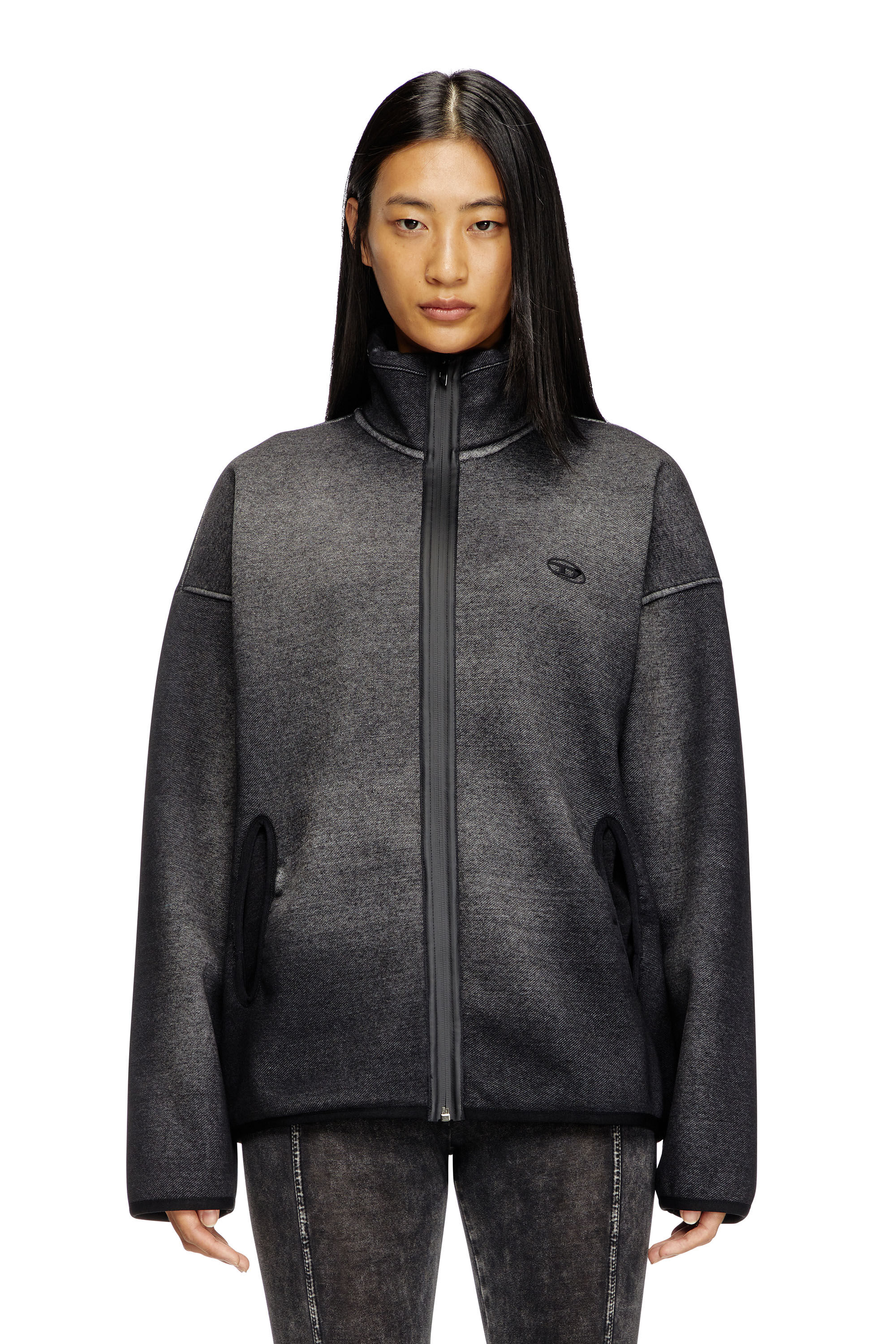 ★関税込み★【DIESEL】S-Baty ジップアップ スウェットシャツ Women's Zip-up sweatshirt in denim-effect jacquard | Black