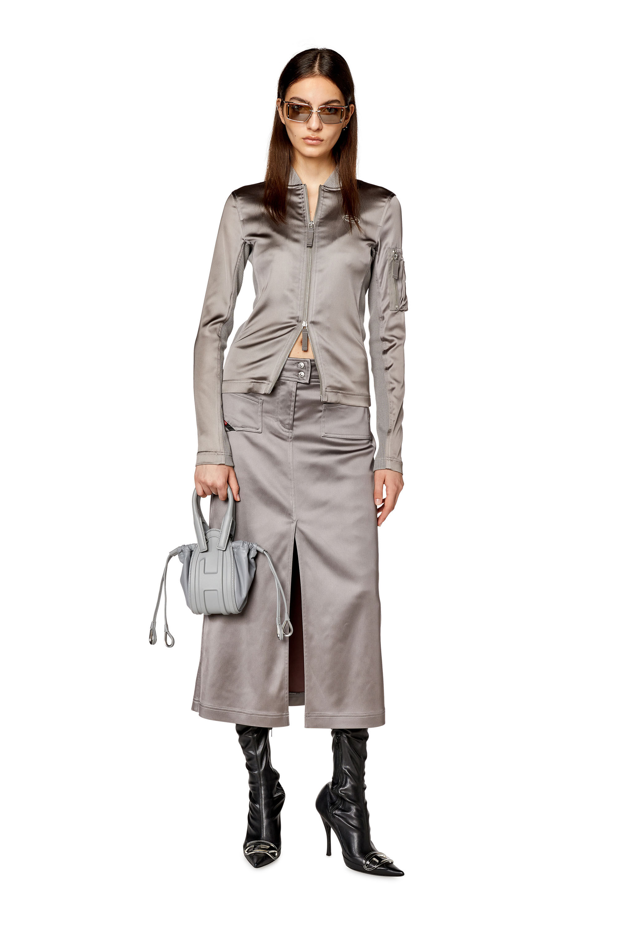 再入荷商品 in skirt Midi Women's shiny Diesel | Grey | satin stretch パンツ
