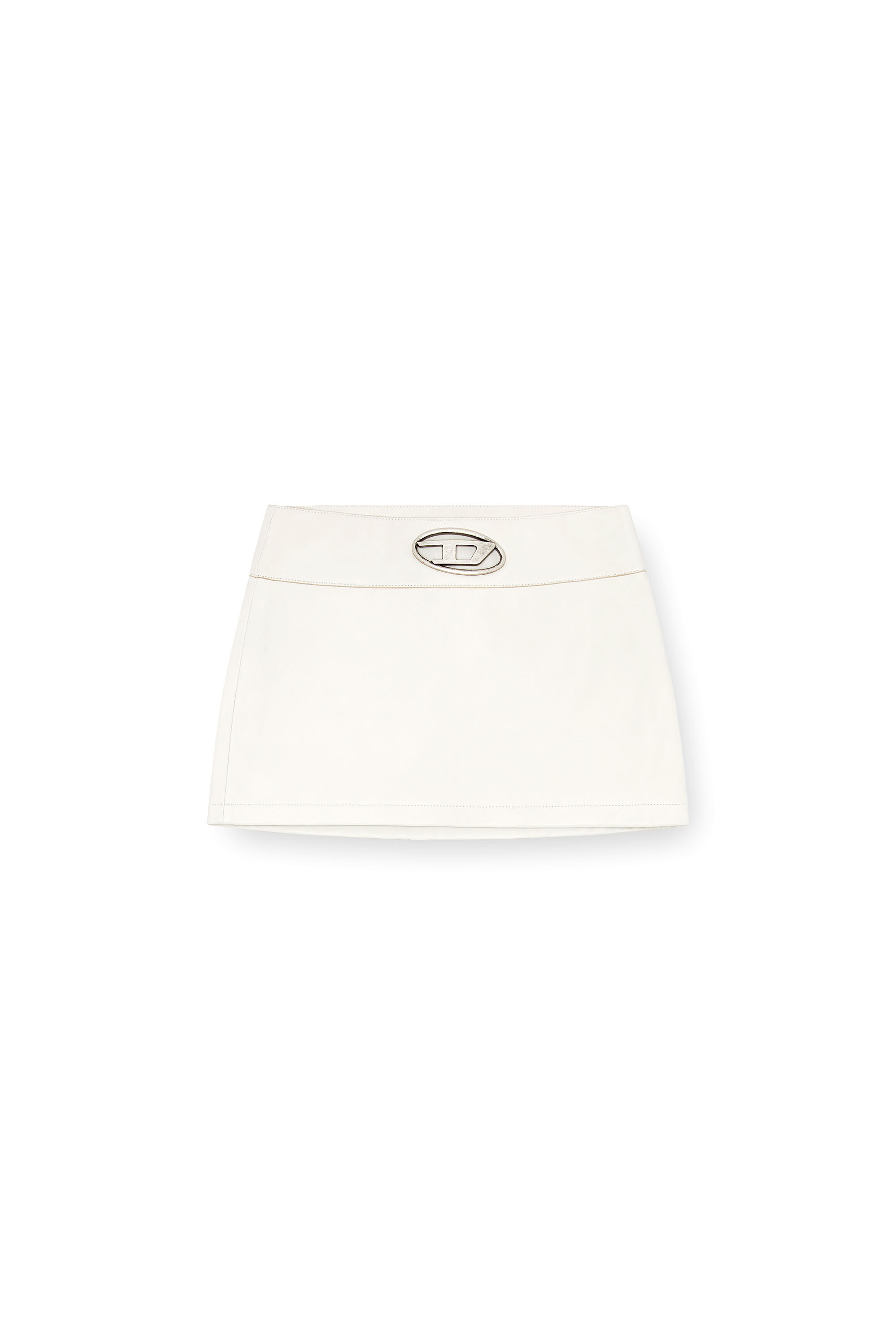 Women's Leather mini skirt with metal logo | White | Diesel