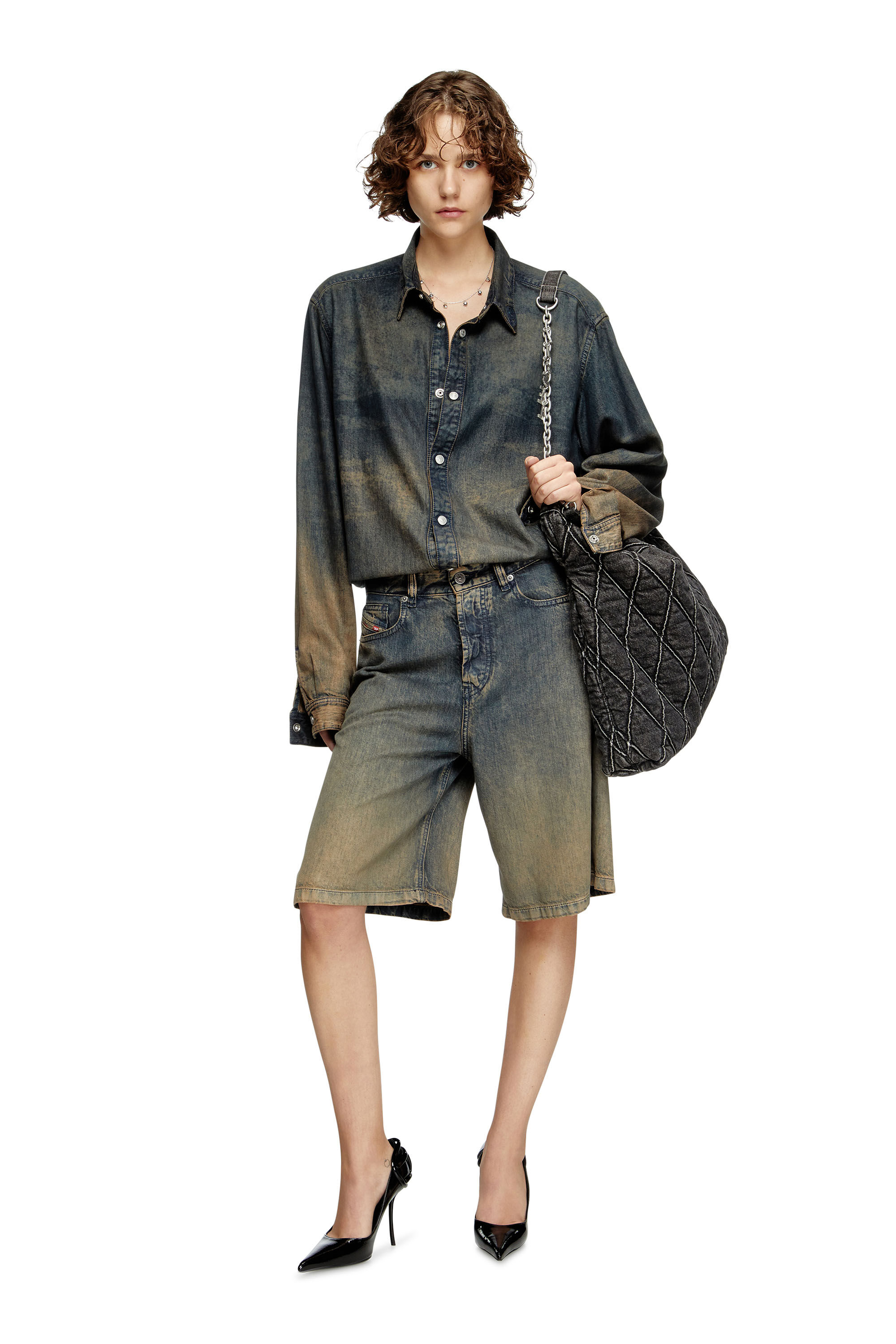 Diesel - DE-SIRE-SHORT-S, Pantalones cortos de denim degradado fluido Mujer in Azul marino - 1