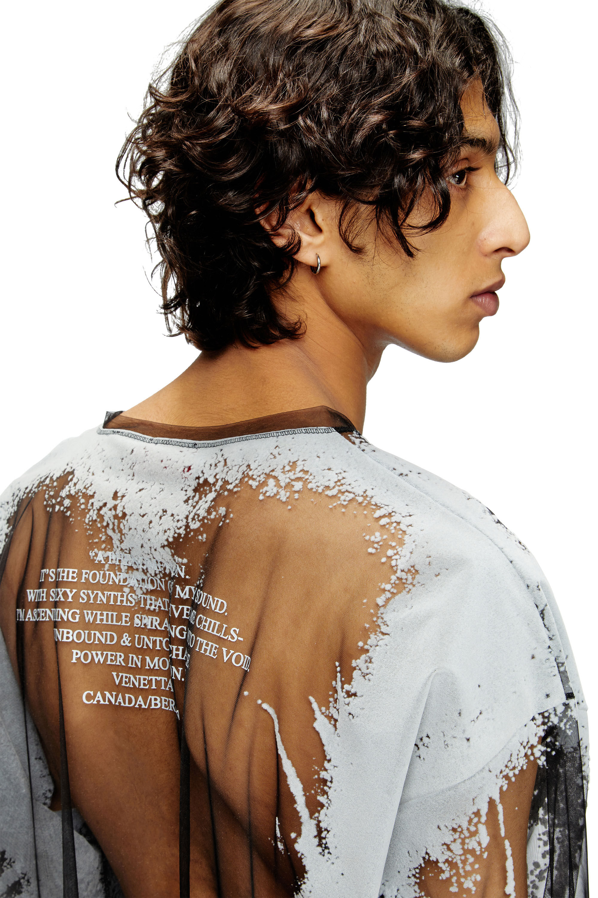 Diesel - T-HASSAN-LS-A, Unisex's Long-sleeve nylon T-shirt with lyrics print in Black - 4