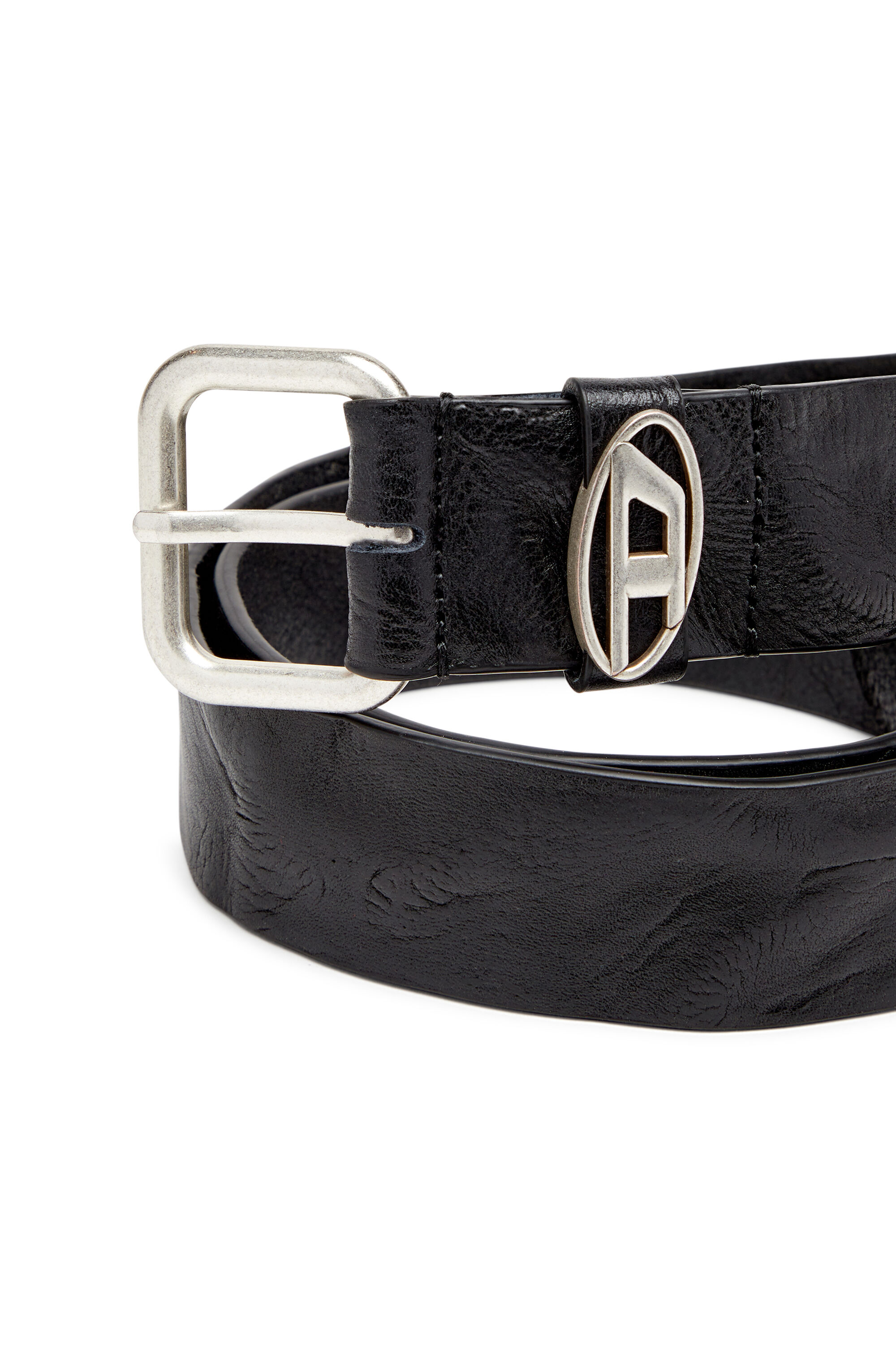 Women's 3.9cm logo-plaque wrinkled leather belt | Black | Diesel