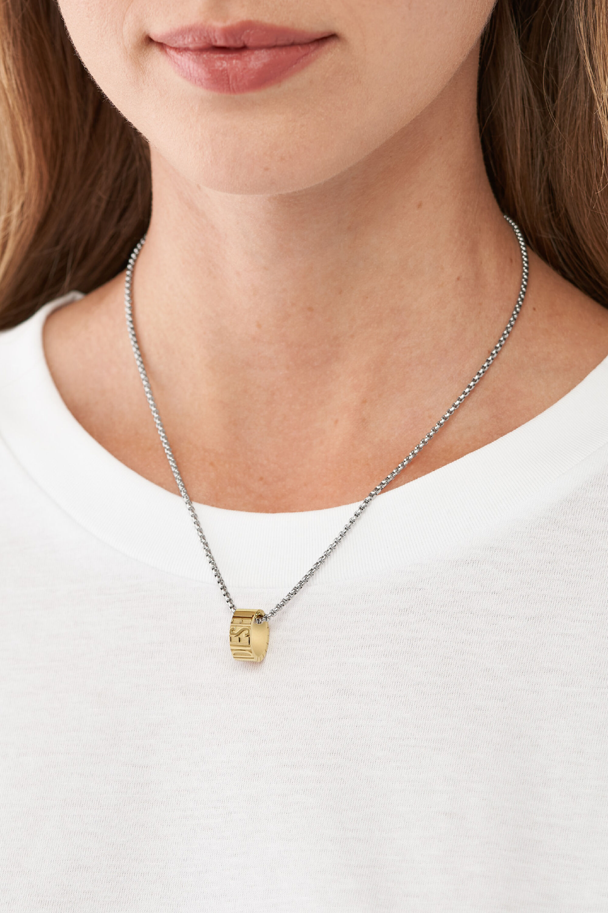 ★韓国の人気★【DIESEL】★TWO-TONE PENDANT NECKLACE★ Men's Two-tone stainless steel chain necklace | Gold | Diesel