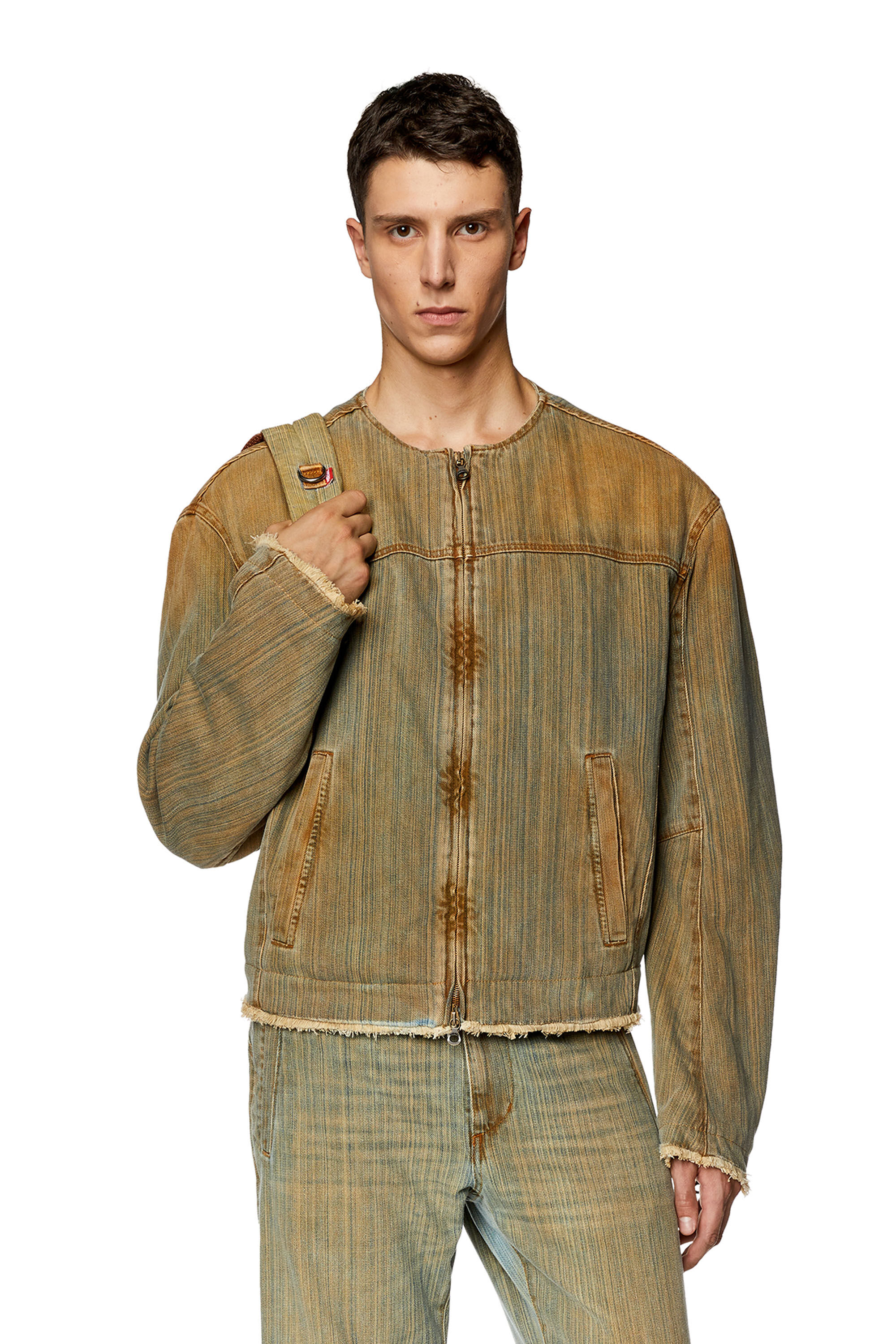 Men's Zipped jacket in streaky denim | Multicolor | Diesel