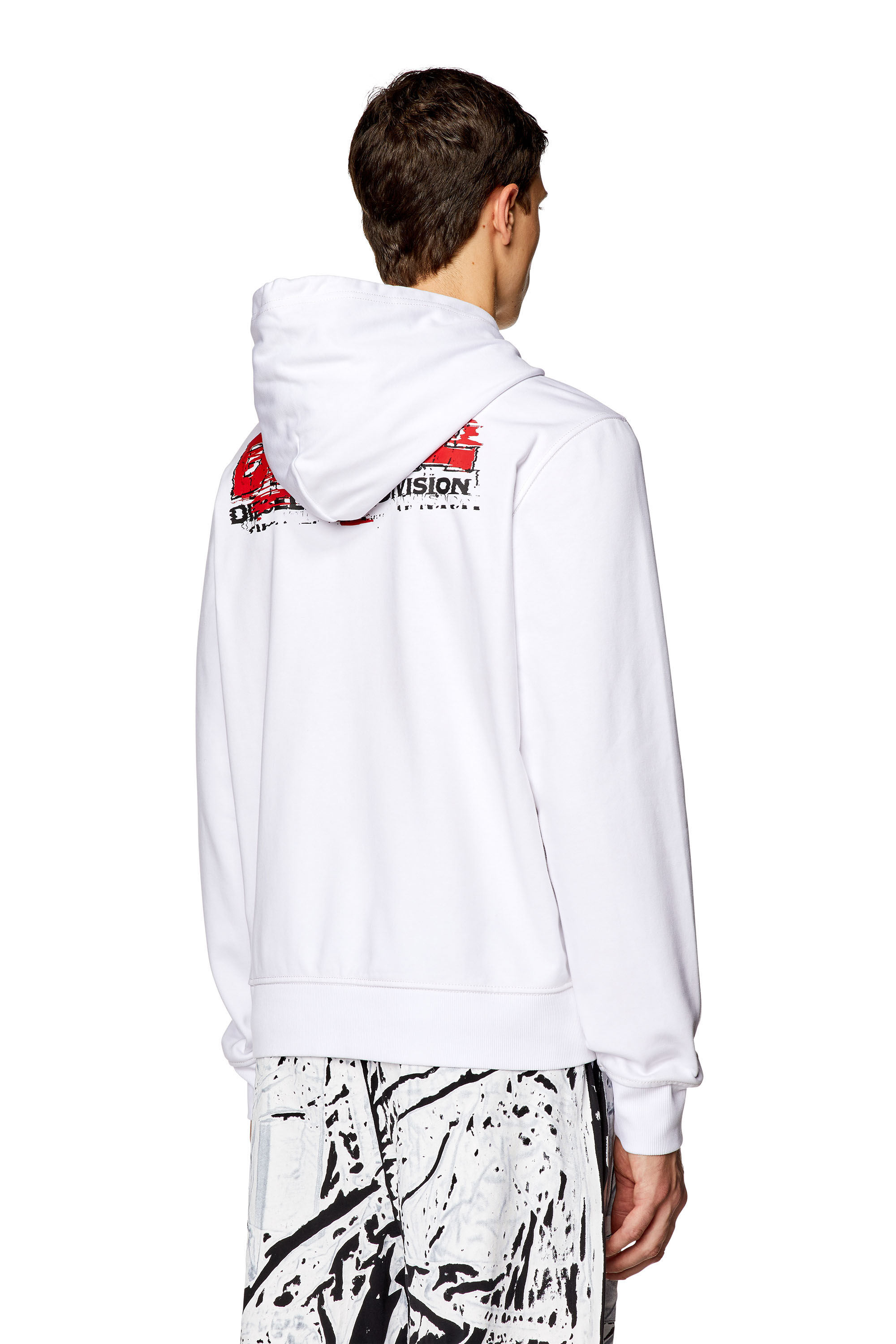 Diesel - S-GINN-HOOD-K37, Sudadera con capucha con logotipo estilo glitch Hombre in Blanco - 4