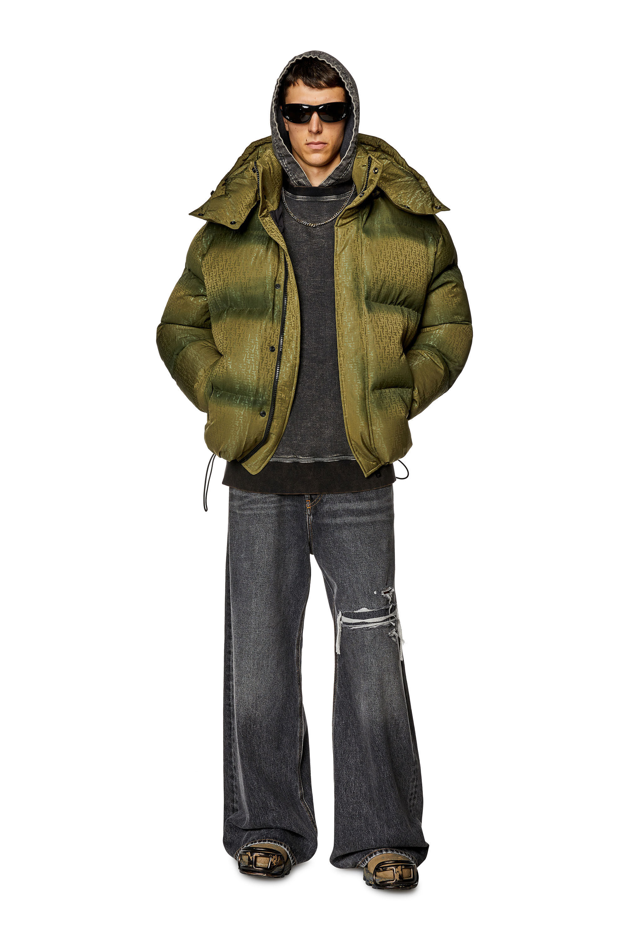 完売 Men's Puffer Diesel | Green | motif monogram with jacket ジャケット・アウター