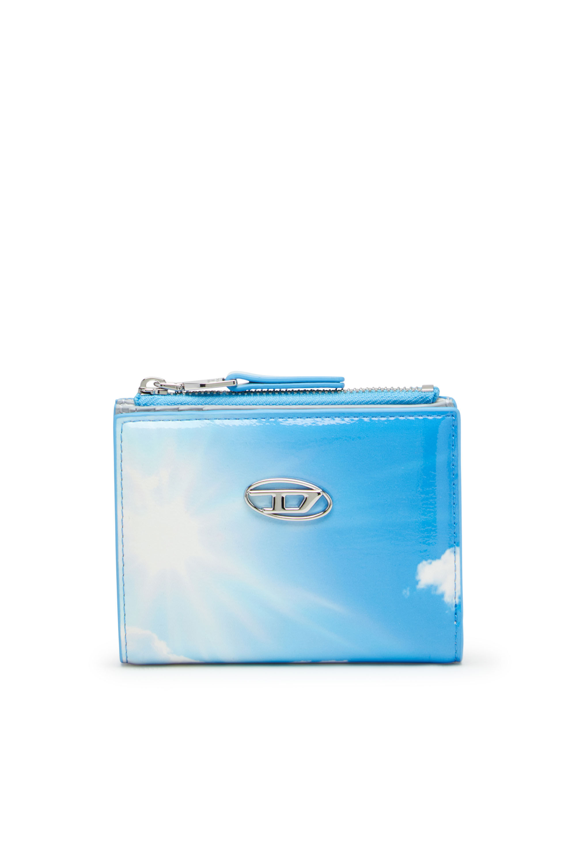 DIESEL☆ Small wallet in printed glossy PU ライトブルー Women's Small wallet in printed glossy PU | Blue | Diesel