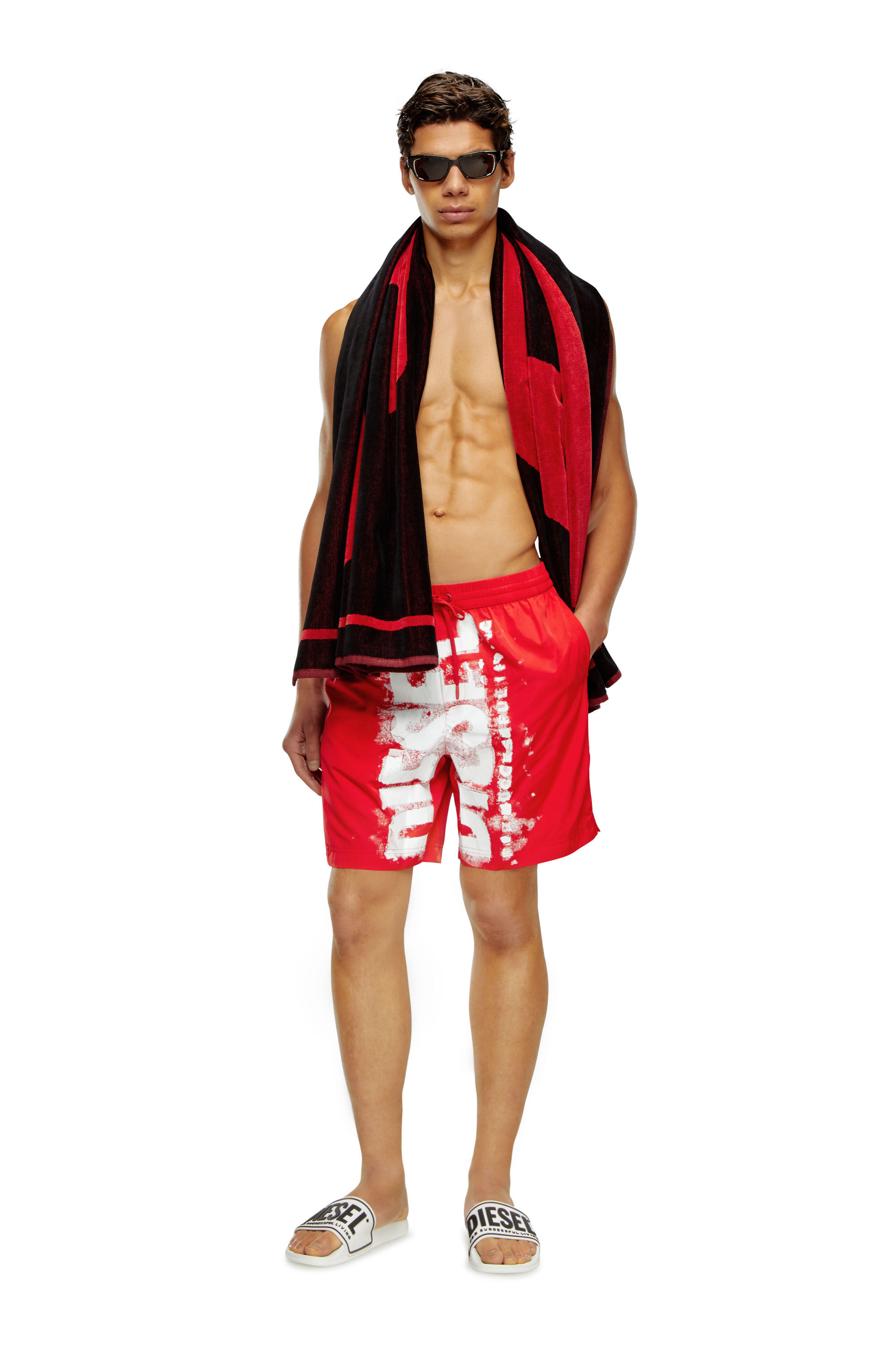 Men s Board shorts with blotchy logo Red Diesel