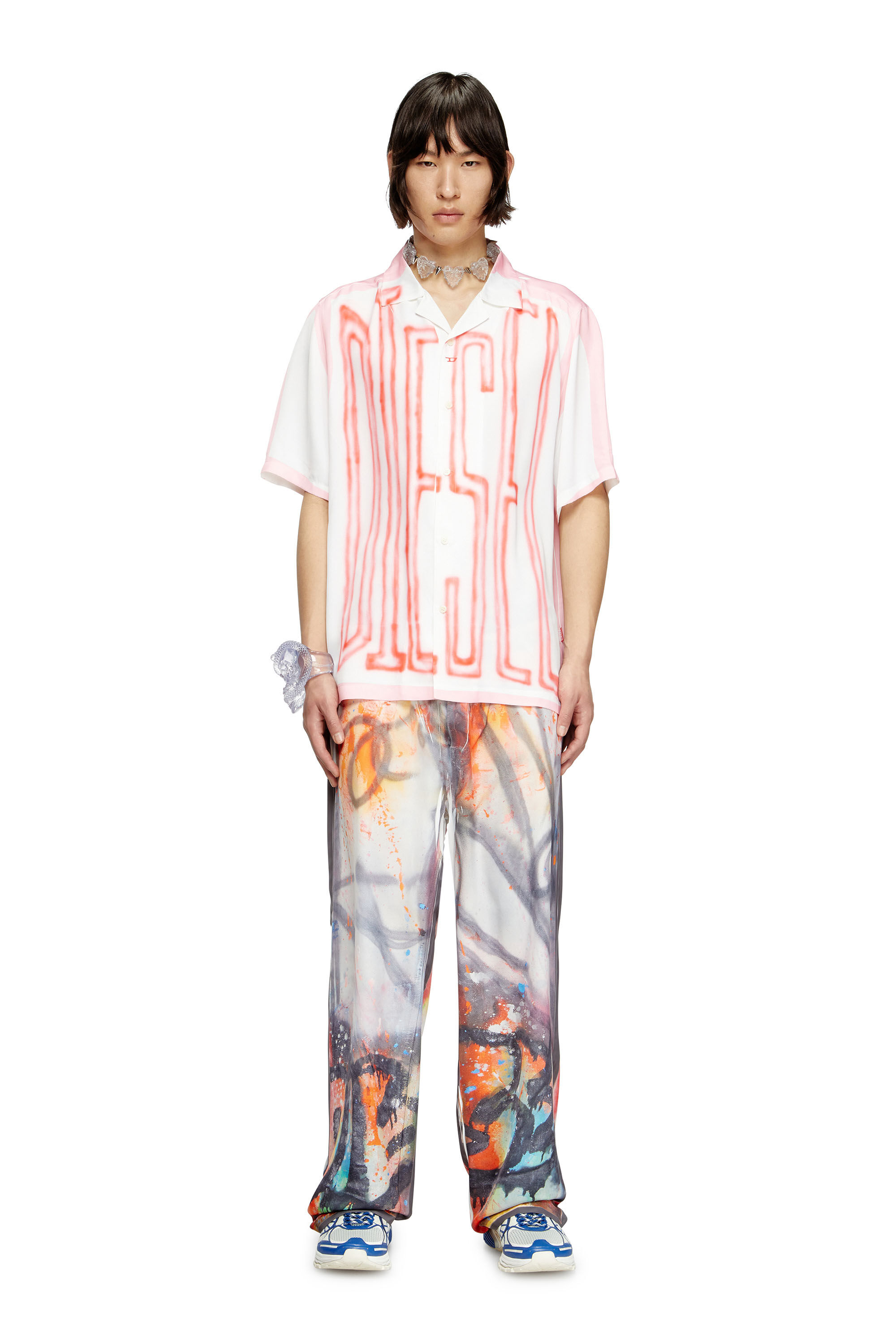Diesel - C-PAROSHORT-GRAFFITI-FRA, Camisa de bolos de satén con logotipo graffiti Unisex in Multicolor - 1