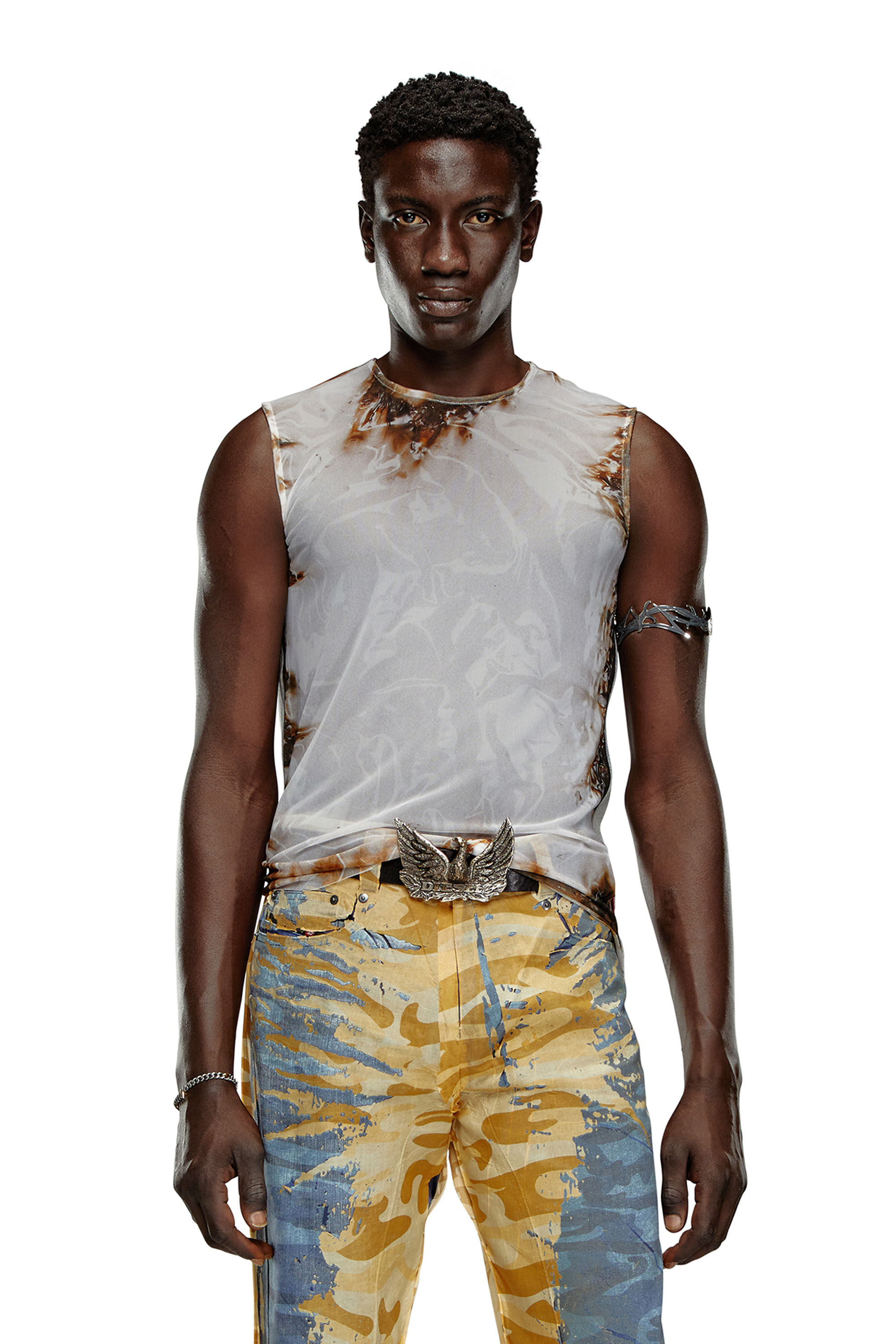 Men's Tulle top with burning plastic print | Multicolor | Diesel