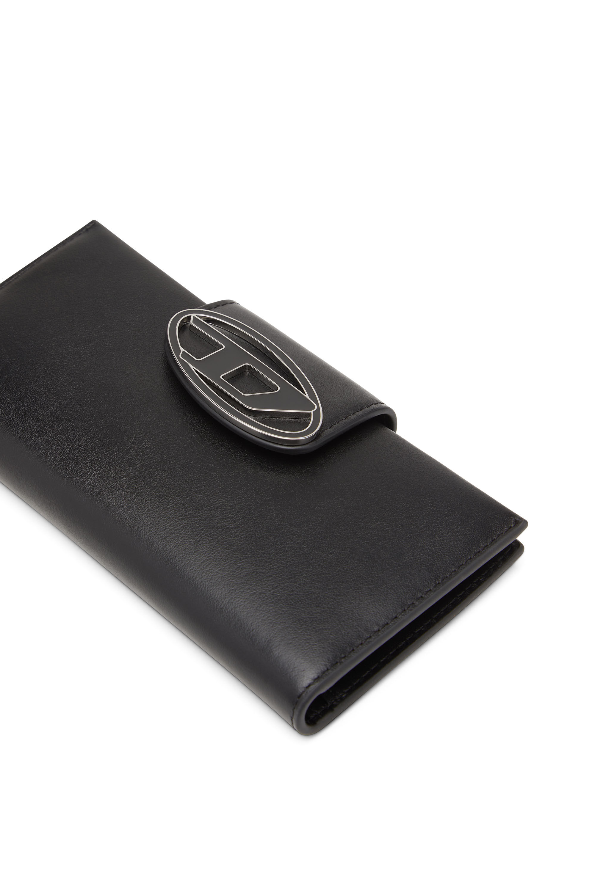 Diesel - JULIE, Woman Leather continental wallet with logo plaque in Black - Image 4