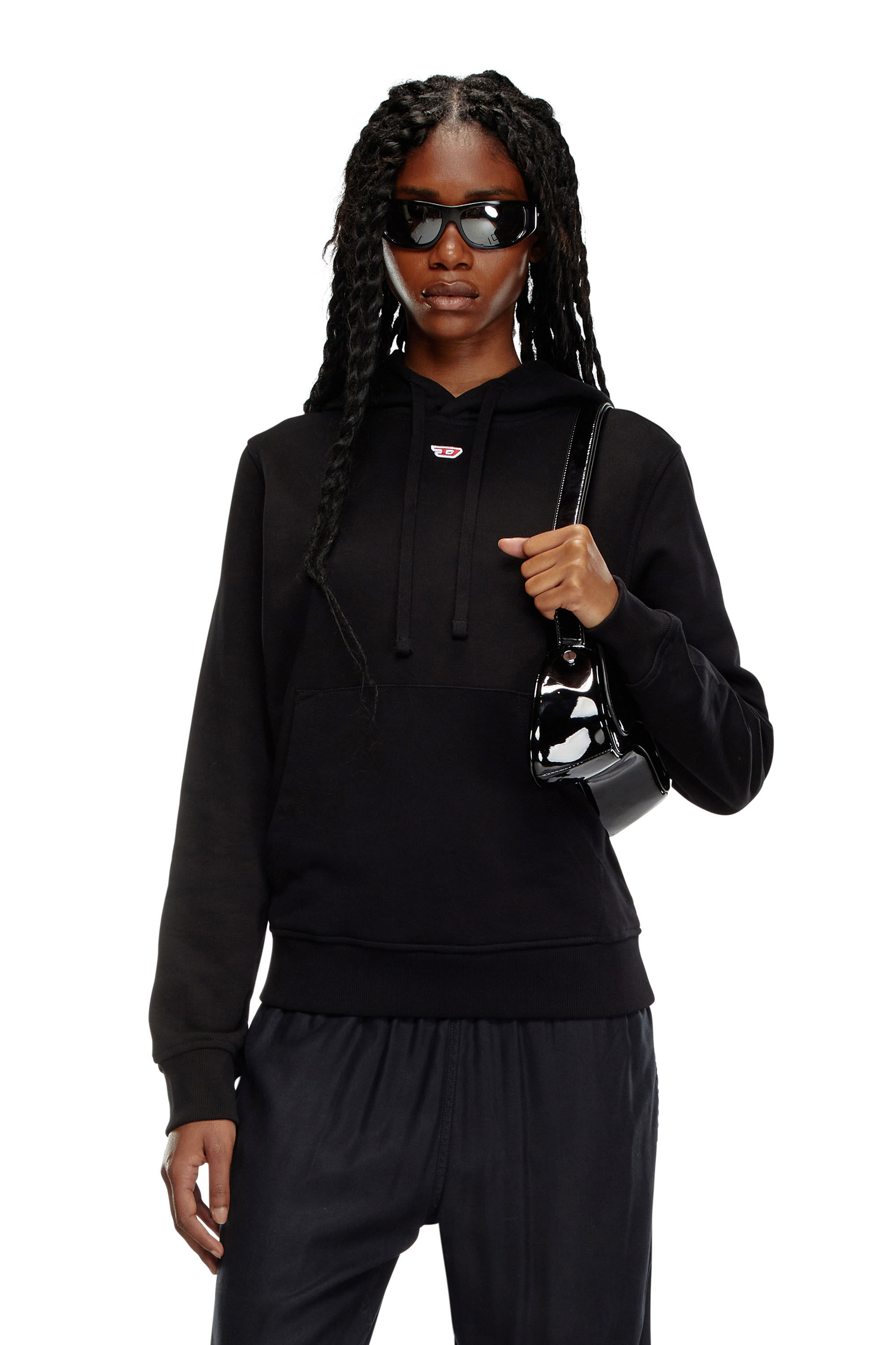 Diesel - S-GINN-HOOD-D, Sudadera con capucha con parche D bordado Mujer in Negro - 3