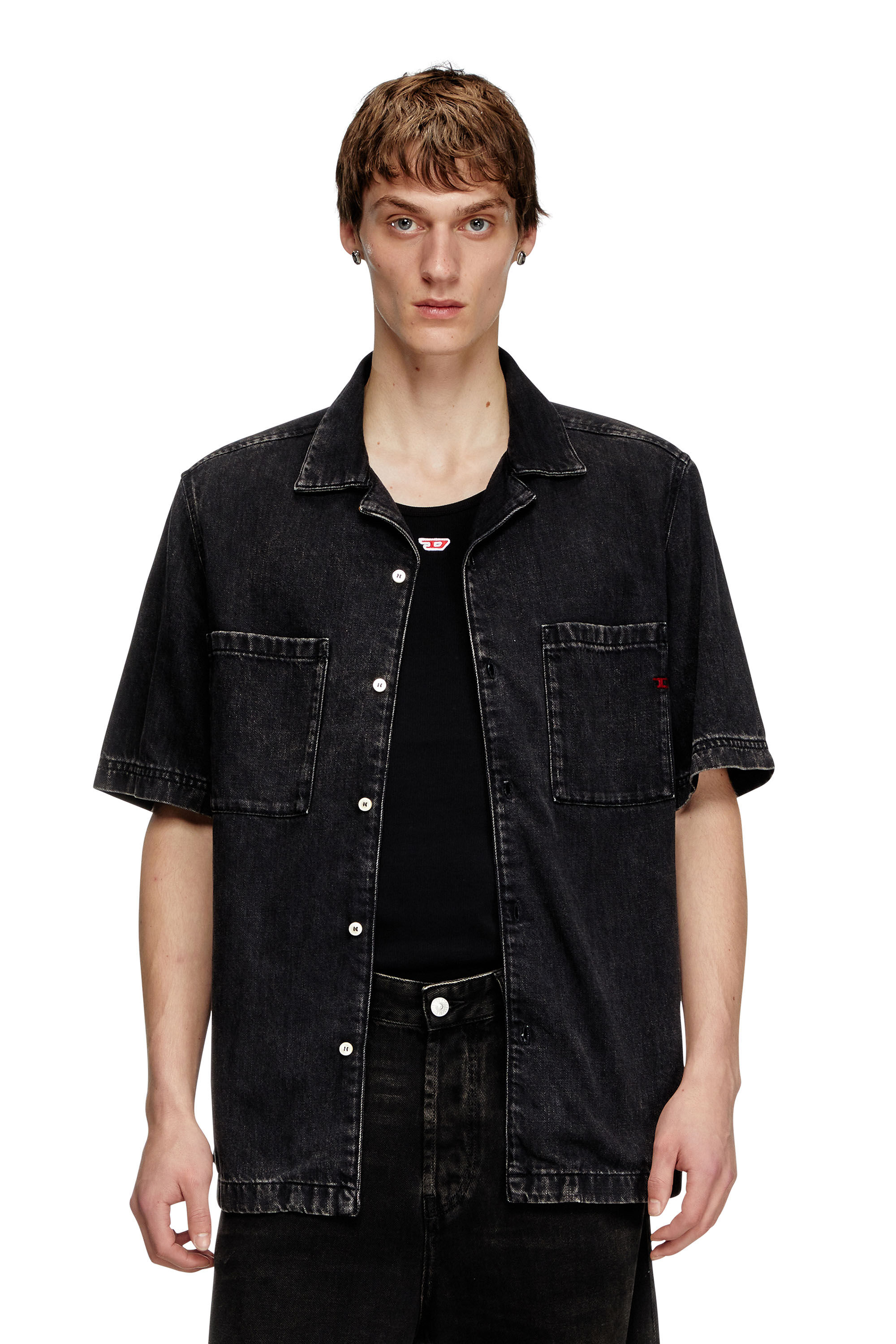 Camisa de bolos en denim de Tencel Hombre Negro Diesel
