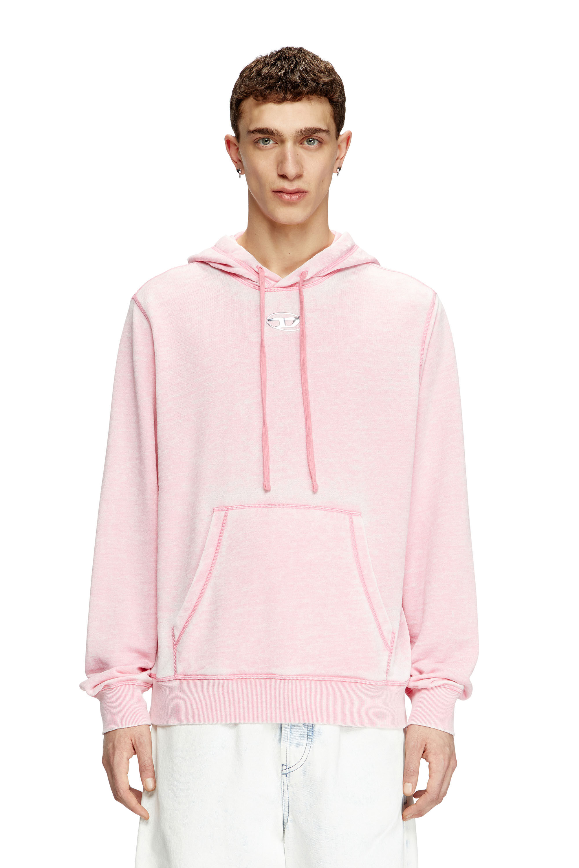 Men's Burnout hoodie with metal-look logo | Pink | Diesel