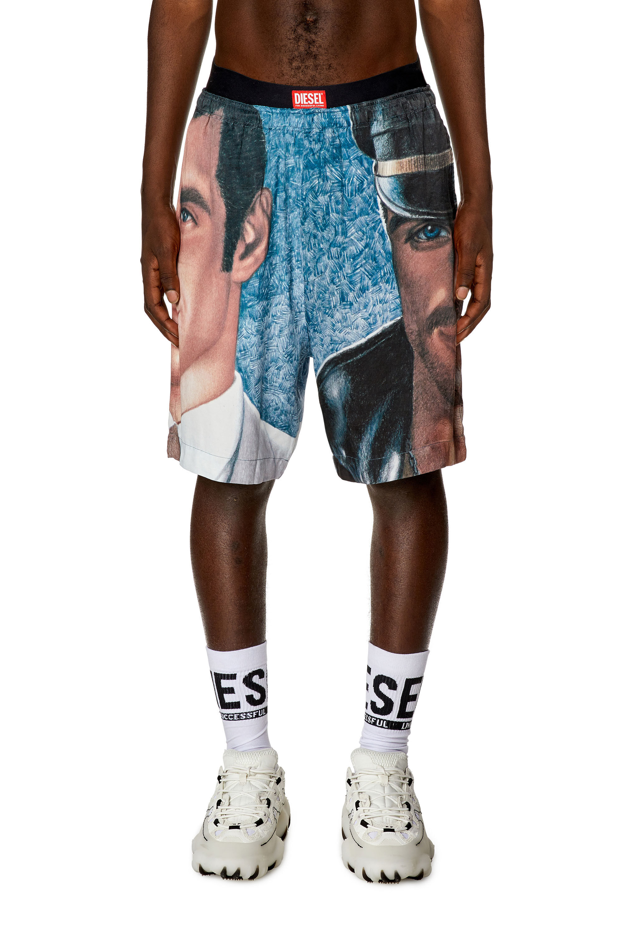 Women's Satin shorts with all-over print | Blue | Diesel