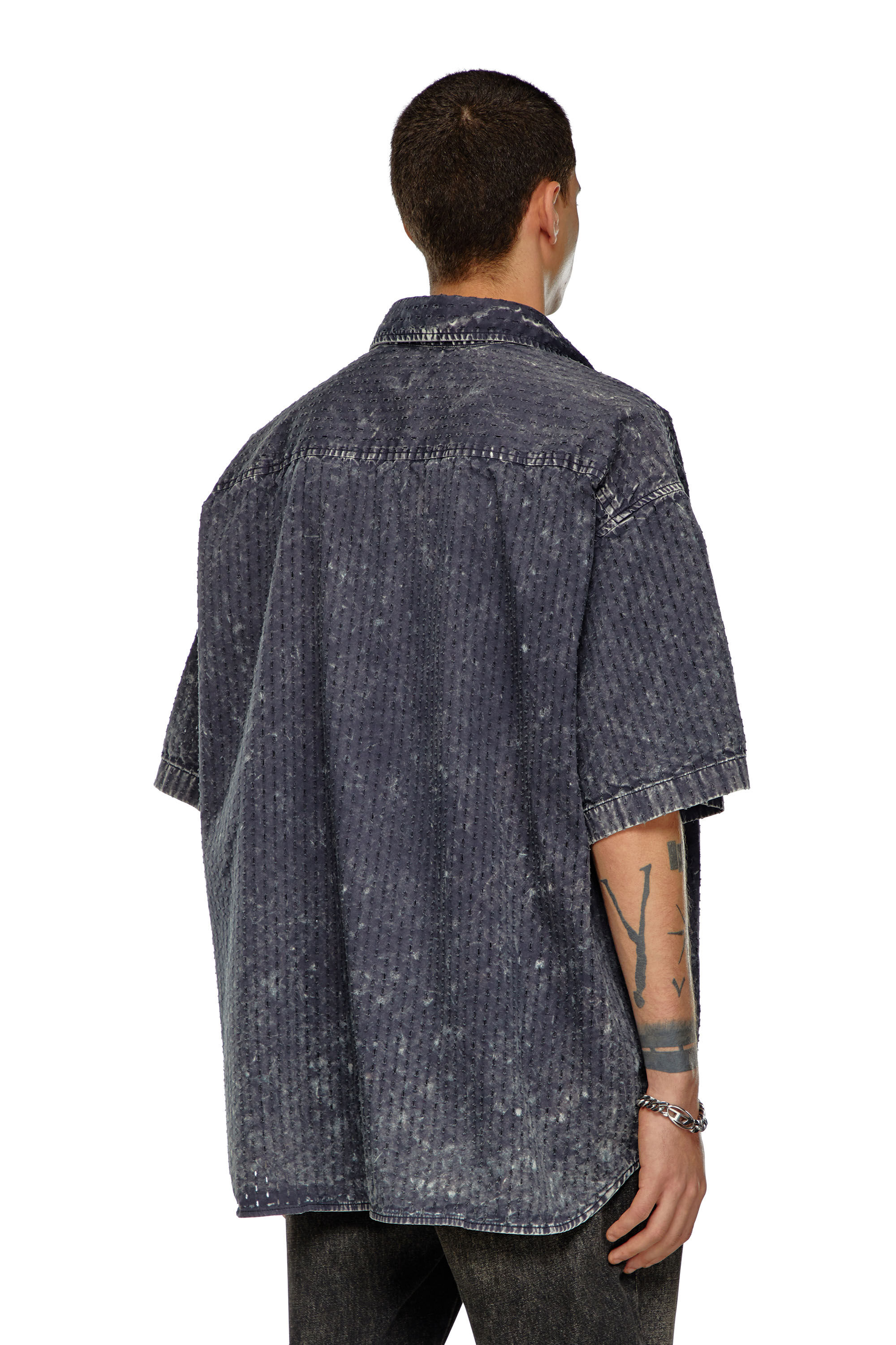 Men's Perforated acid-wash short-sleeve shirt | Grey | Diesel