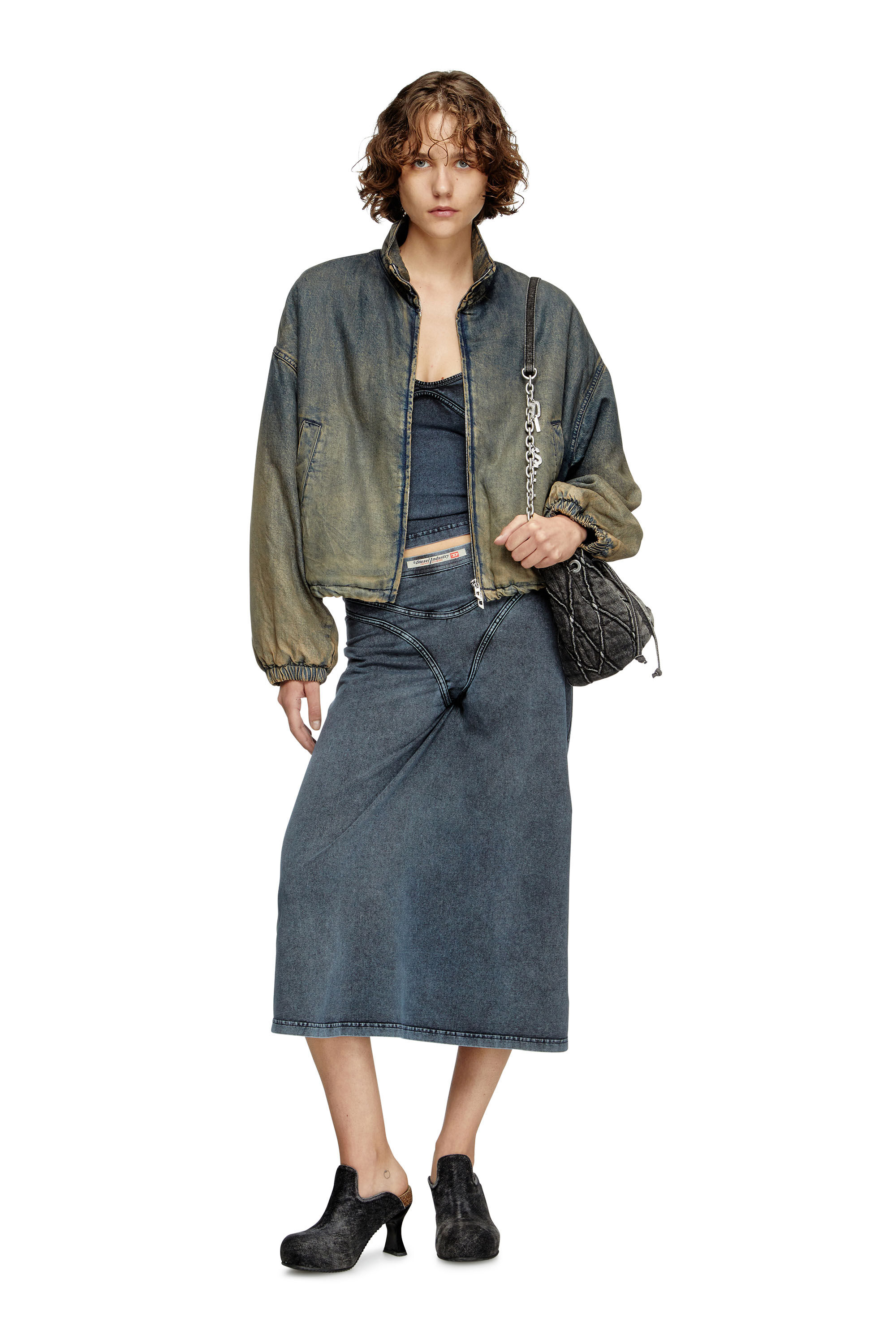 Diesel - O-ALLINE, Woman's Midi skirt in denim-look jersey in Dark Blue - 1