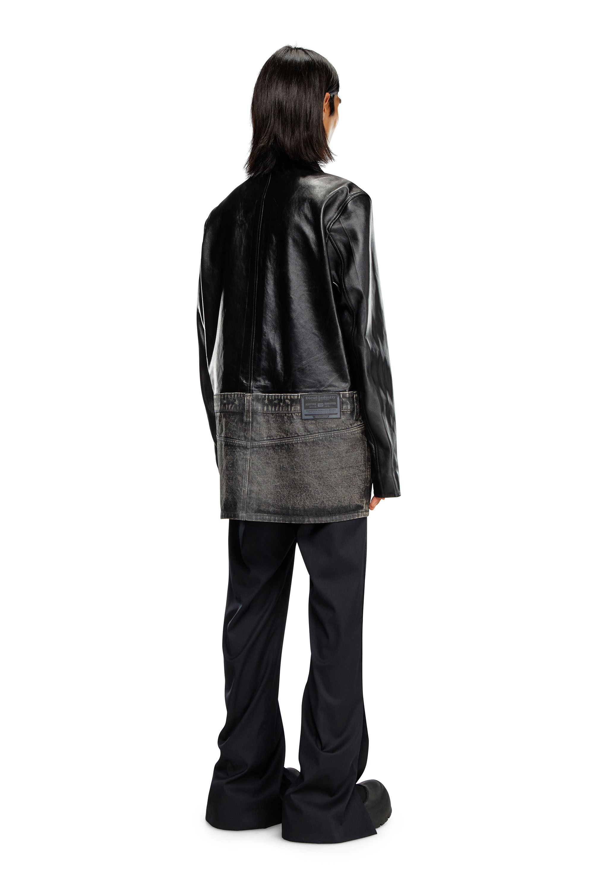 Men's Leather and denim shirt jacket | Black | Diesel