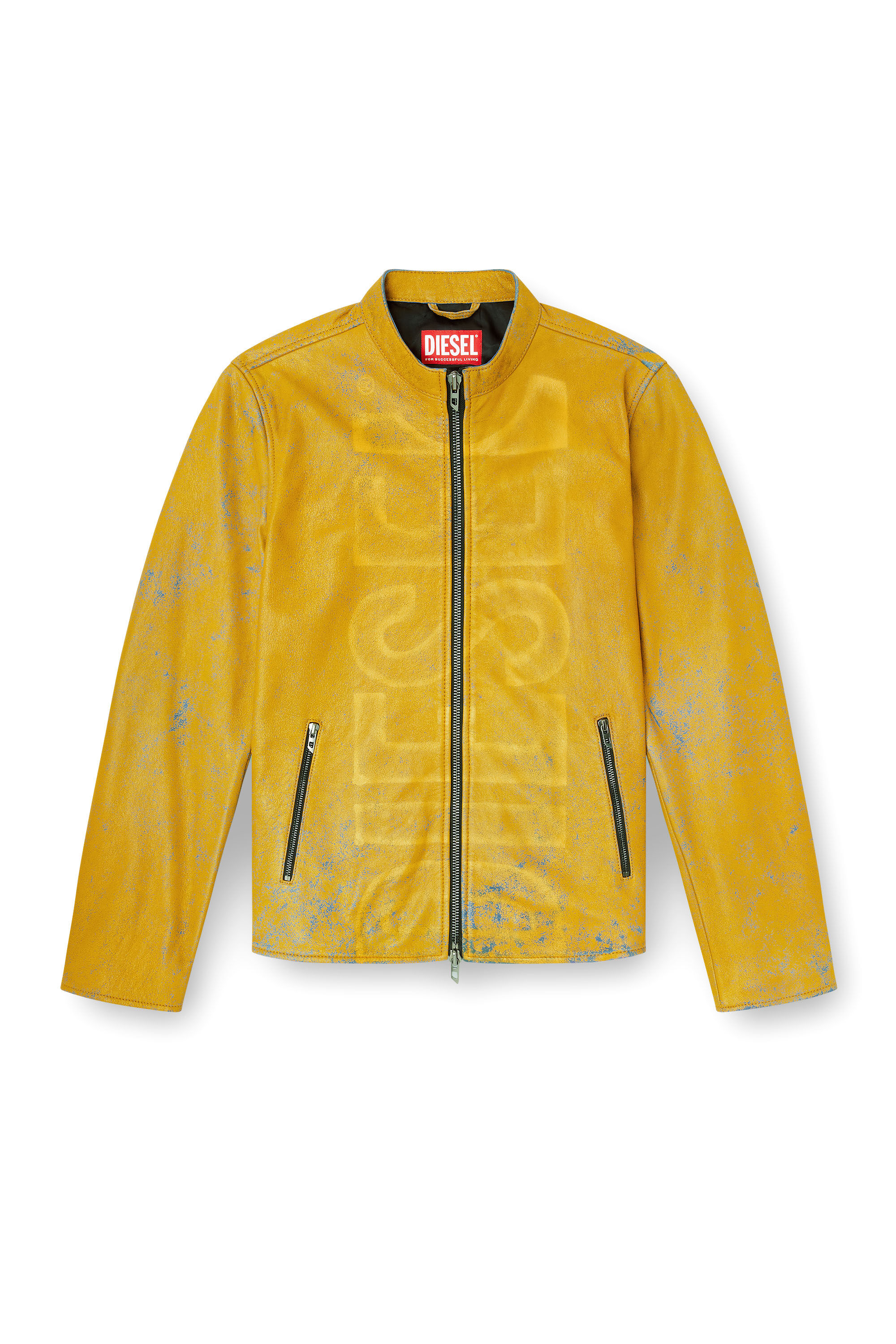 Diesel - L-EVERT-A, Chaqueta biker de cuero tratado con logotipo desteñido Hombre in Amarillo - 2