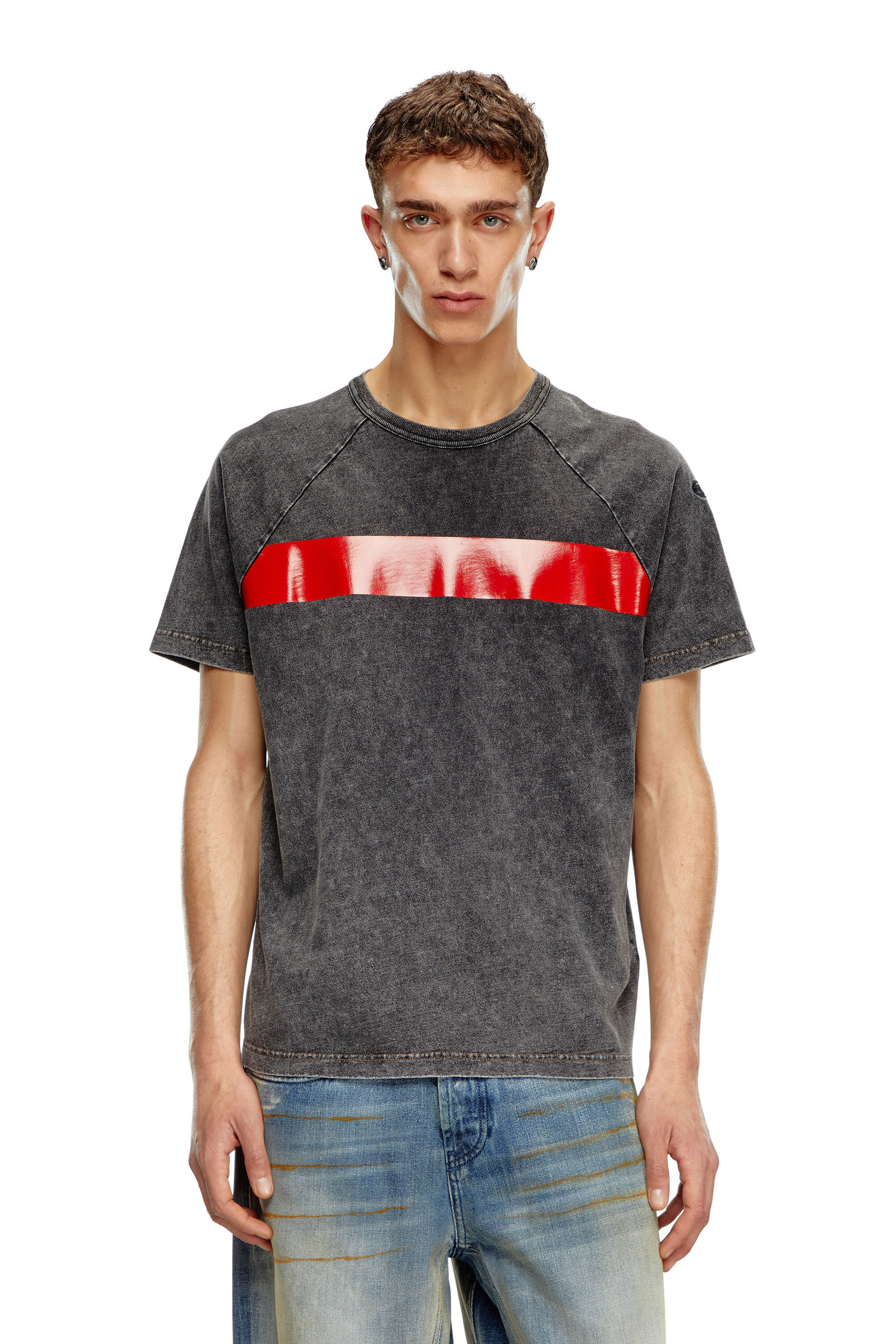 Diesel - T-RADJUST-Q1, Camiseta con efecto mármol y banda brillante Hombre in Negro - 3