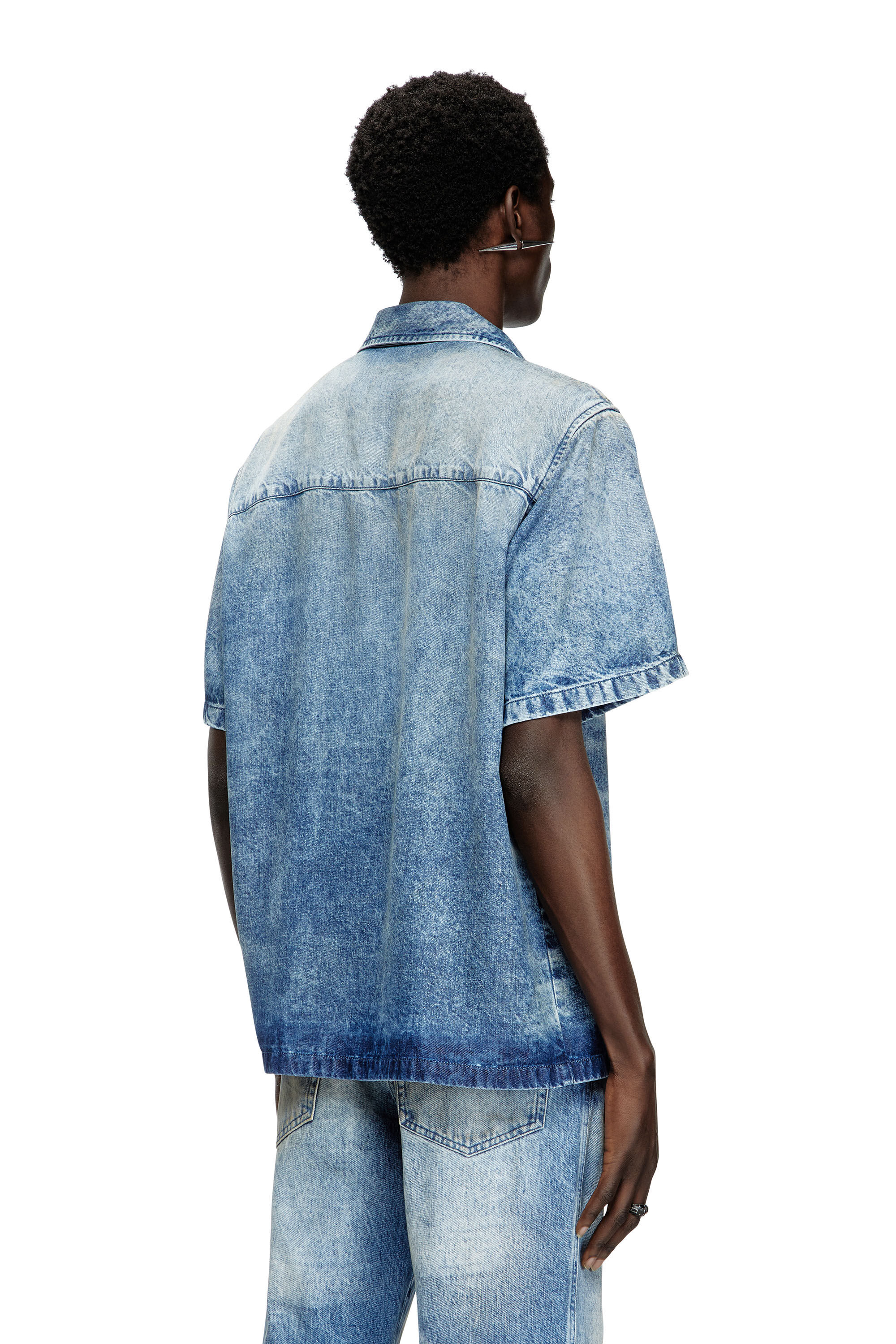 Tシャツ・カットソー DIESEL SS25 'D-Nabil-Fsg' shirt (A191780CMBP 01) Men's Bowling shirt in distressed denim | Blue | Diesel