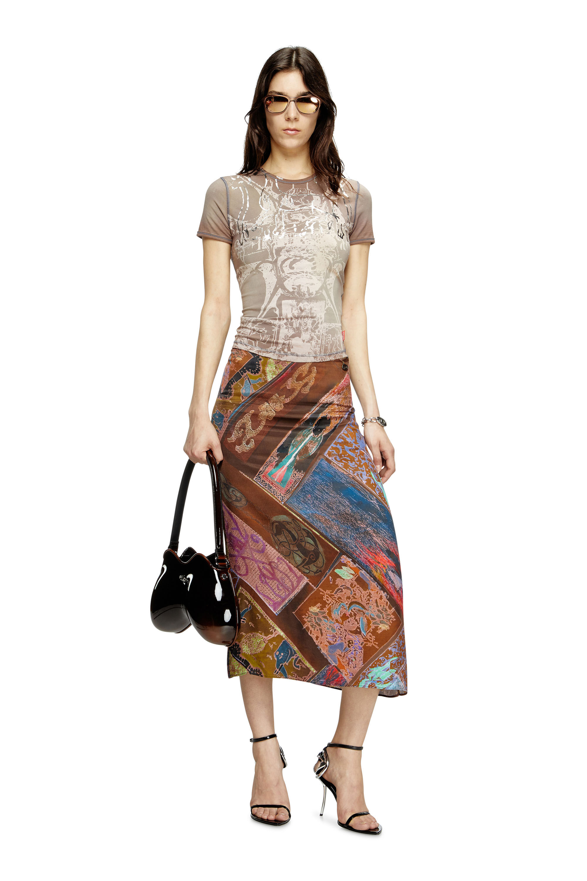 Women's T-shirt with foil print | Brown | Diesel