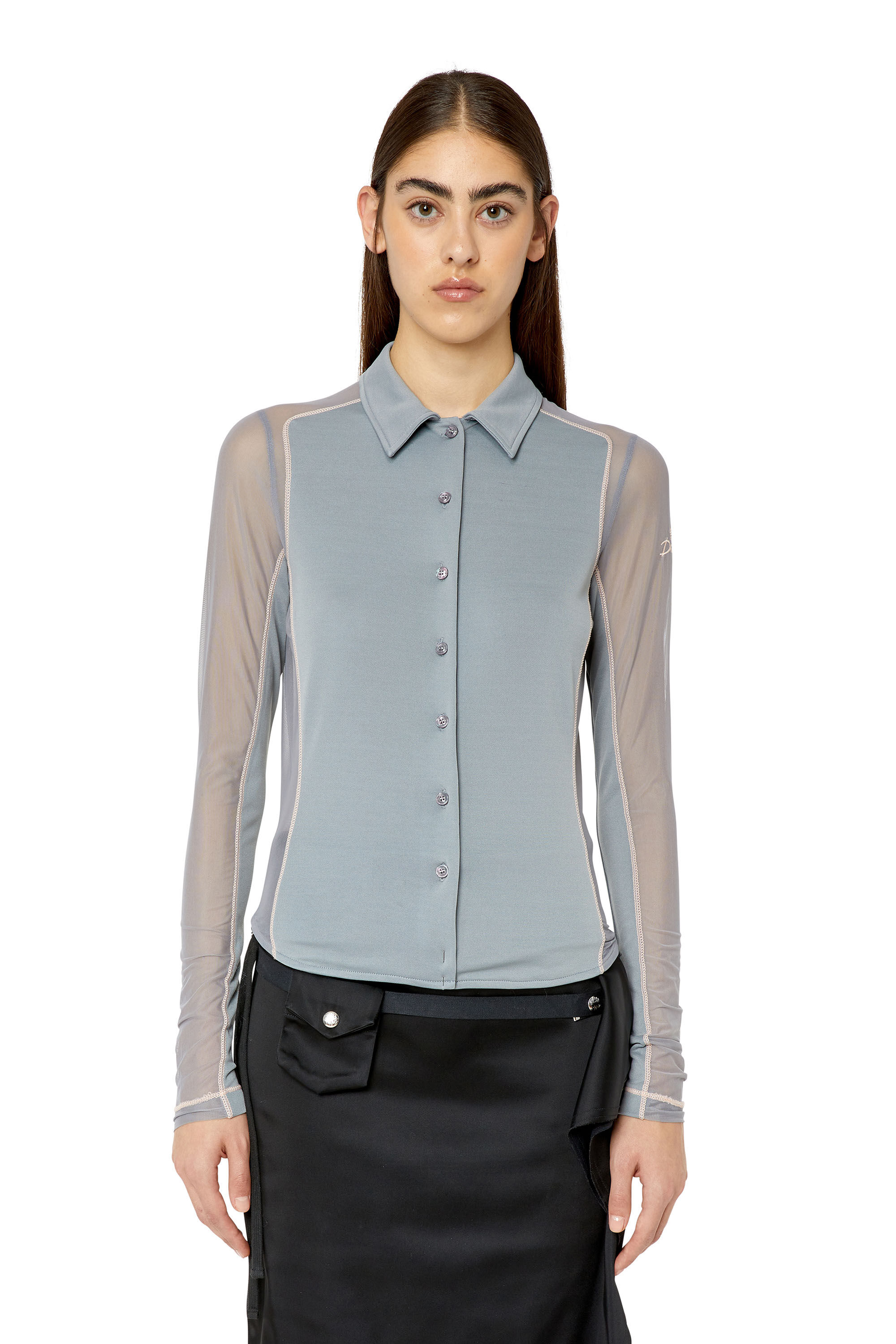 Diesel - T-NOXA, Woman's Modal blend shirt with mesh inserts in Light Grey - 3