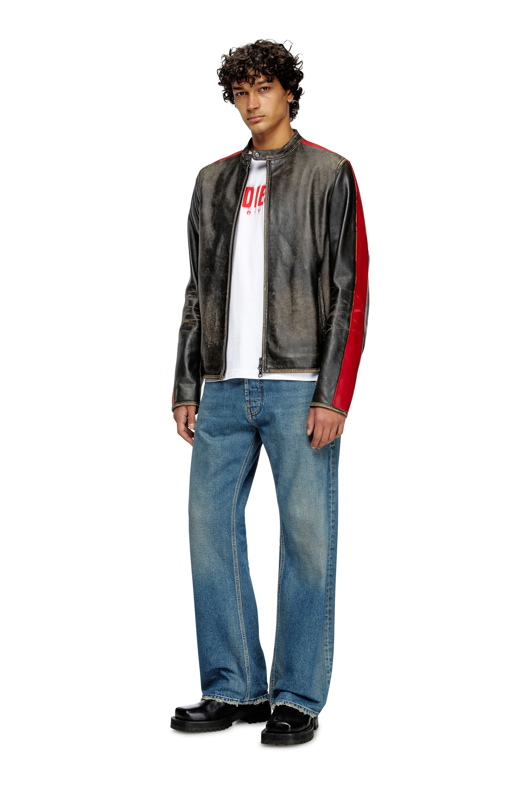 Men's Leather jacket with contrasting stripes | Multicolor