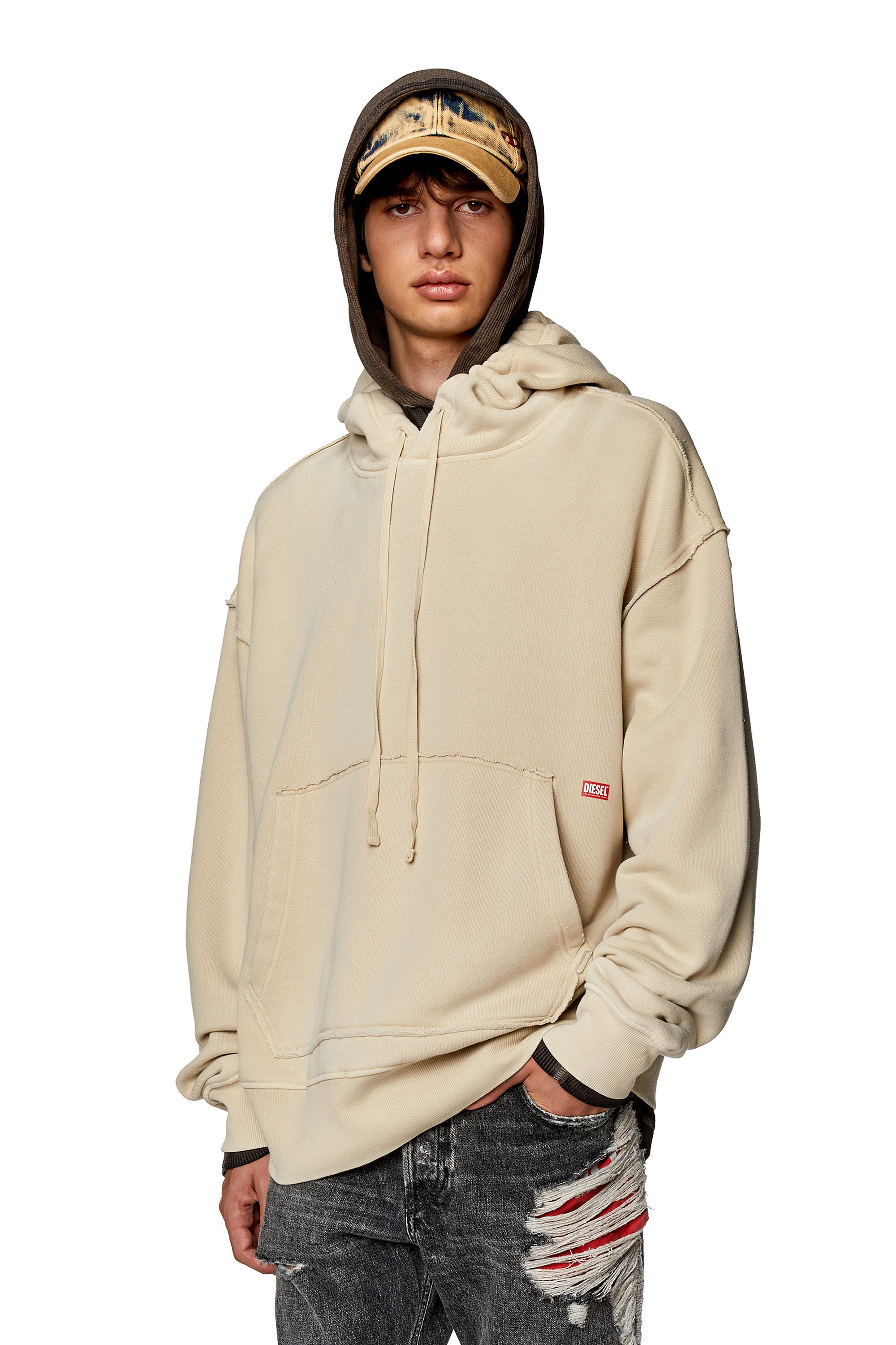 Diesel - S-MACS-HOOD-RW, Sudadera con capucha con logotipo Diesel Panther Hombre in Beige - 3