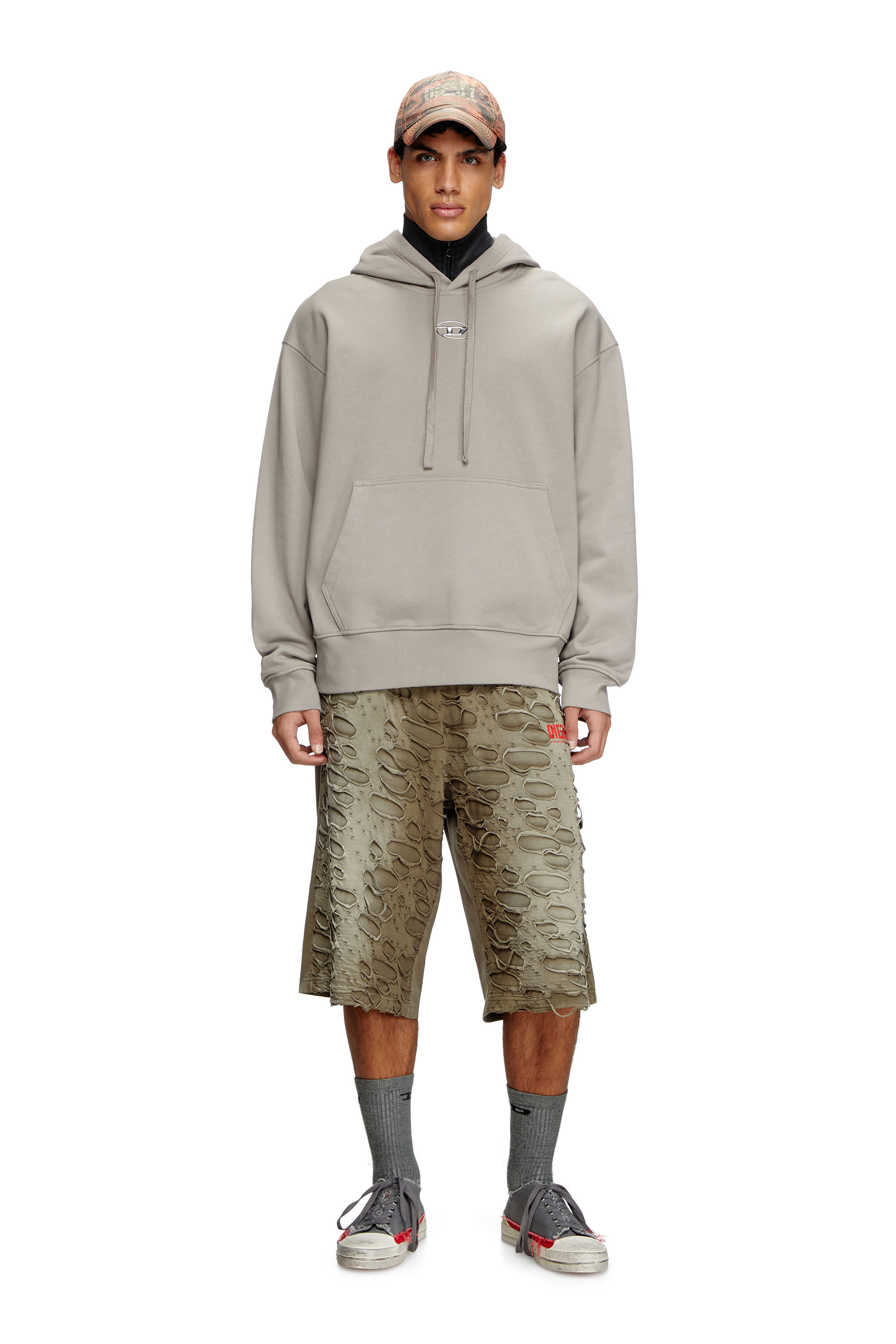 Diesel - S-MACS-HOOD-OD, Sudadera con capucha extragrande con logotipo metálico Hombre in Gris - 1