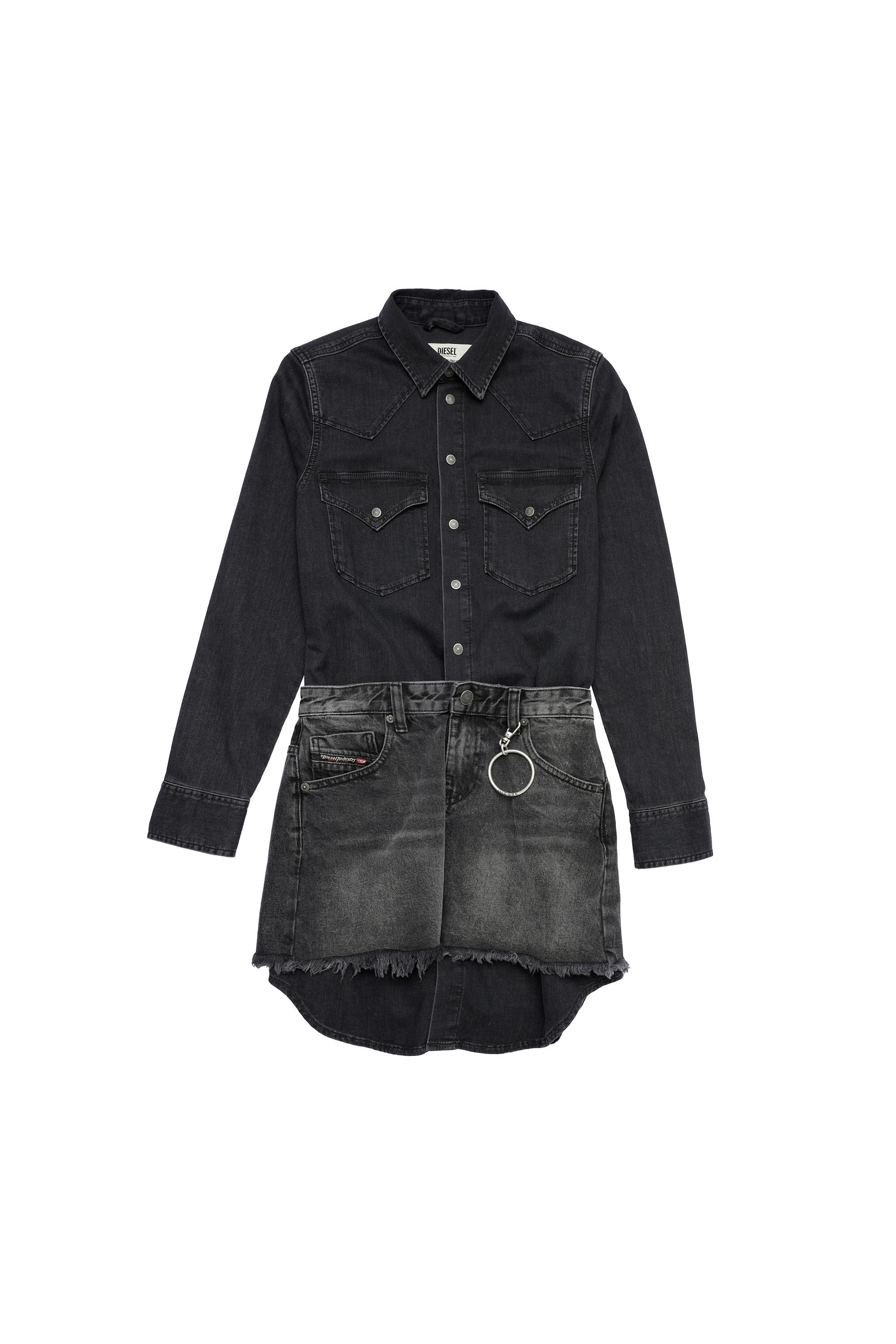 Diesel denim shirt dress with skirt overlay top