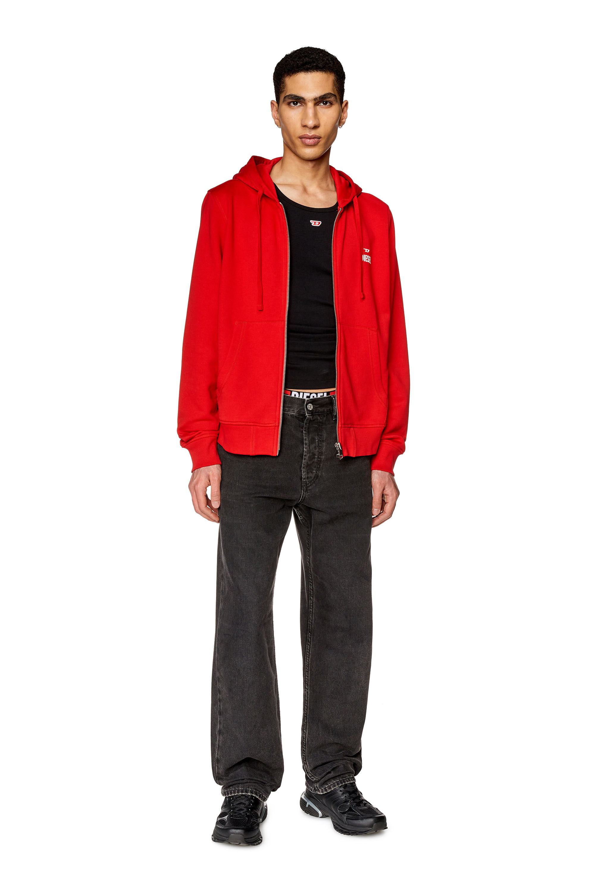 Diesel - S-GINN-HOOD-ZIP-G1, Sudadera con cremallera y logotipo D Hombre in Rojo - 1