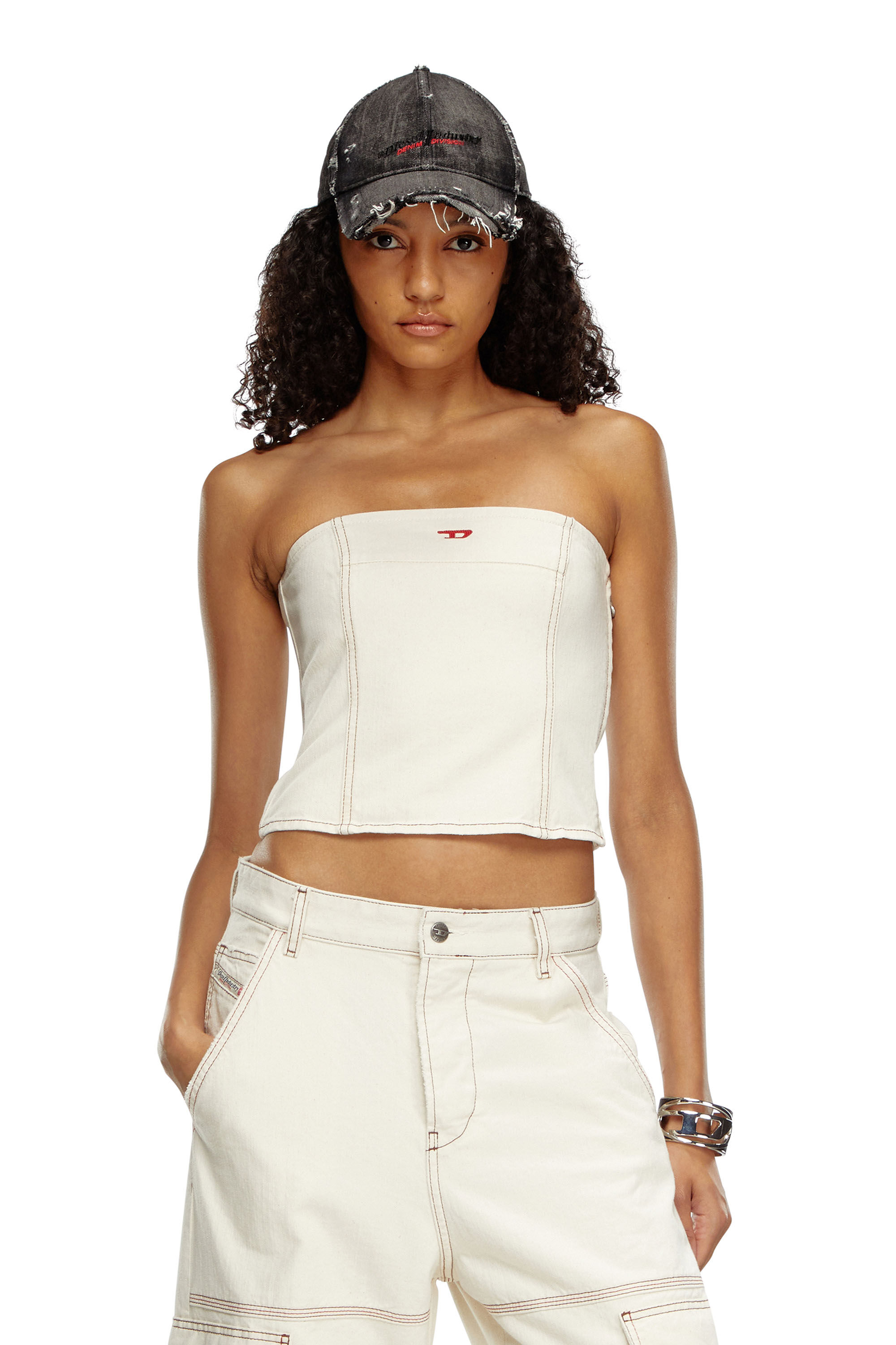 Diesel - DE-VILLE, Woman's Tube top in clean-wash denim in White - 3